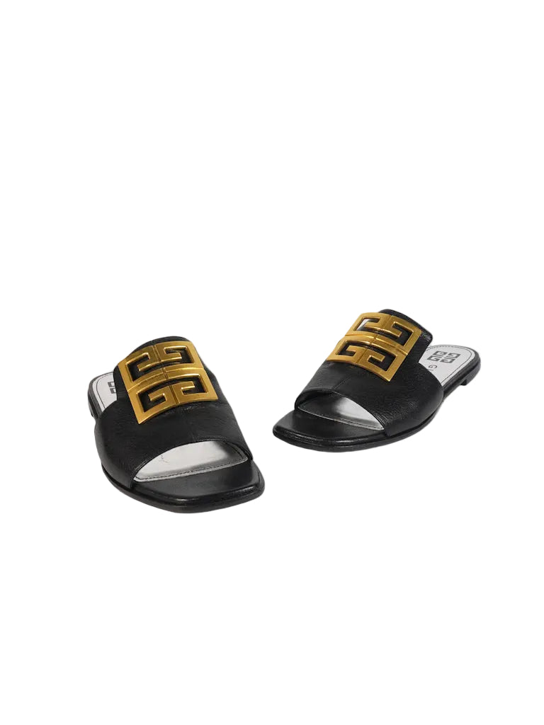 4G Logo Slide Sandals in Black Plague Leather Size 38.5 Eu (24 cm) | Purse Maison Luxury Bags Shop
