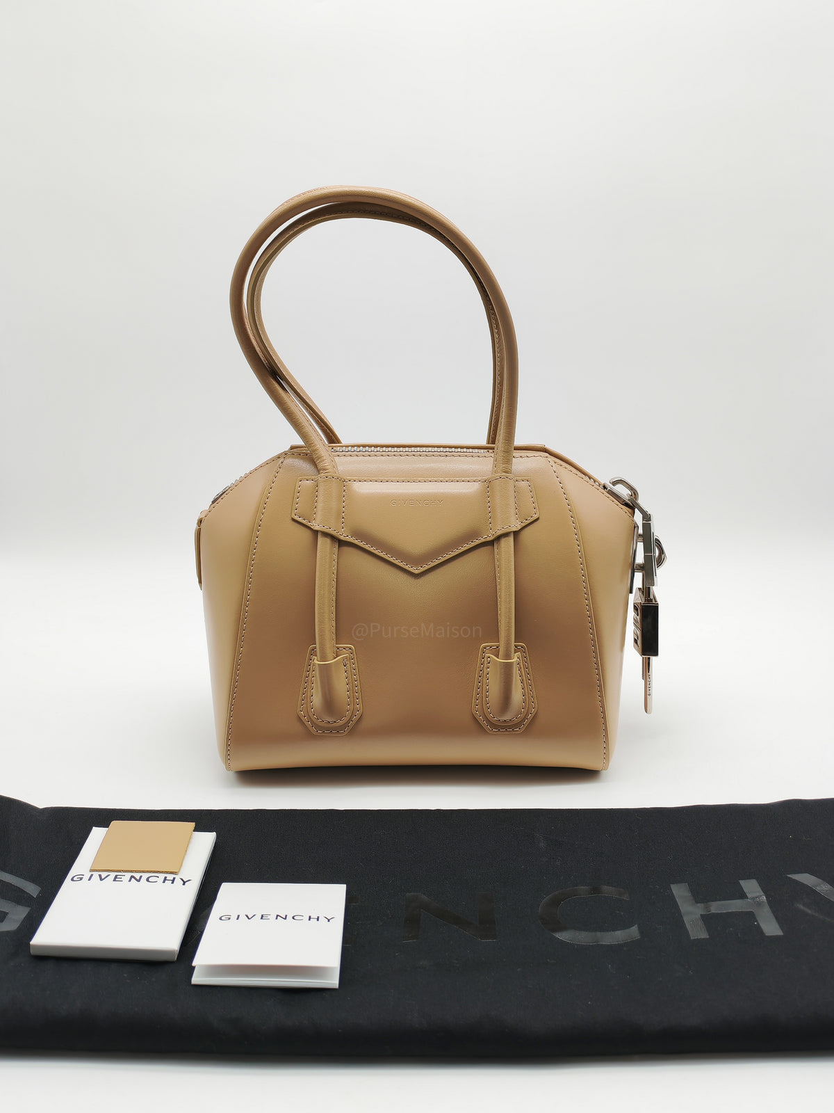 Givenchy Antigona Mini in Beige Box Calfskin Leather and Silver Hardware | Purse Maison Luxury Bags Shop
