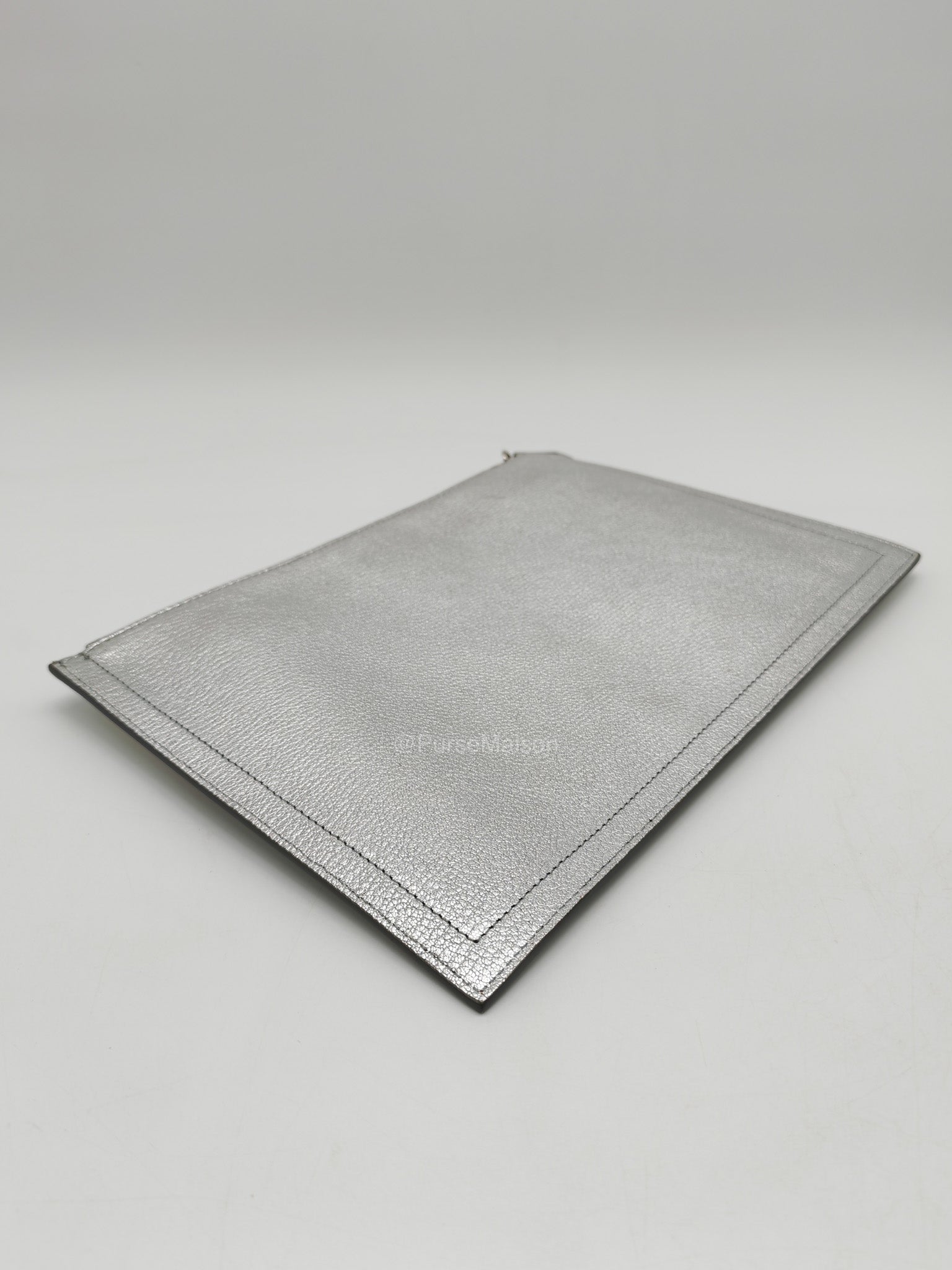 Givenchy Antigona Pouch in Metallic Silver Calf Leather and Silver Hardware | Purse Maison Luxury Bags Shop