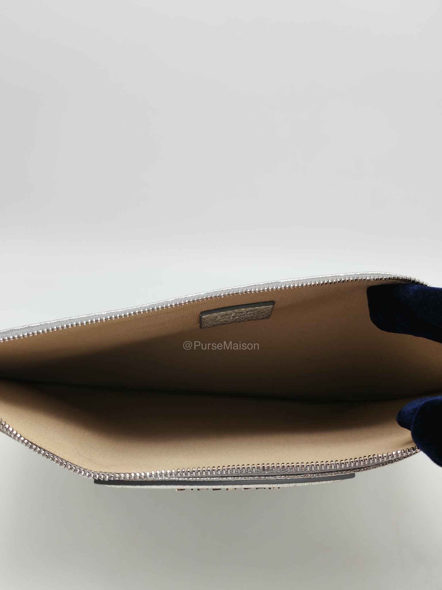 Givenchy Antigona Pouch in Metallic Silver Calf Leather and Silver Hardware | Purse Maison Luxury Bags Shop