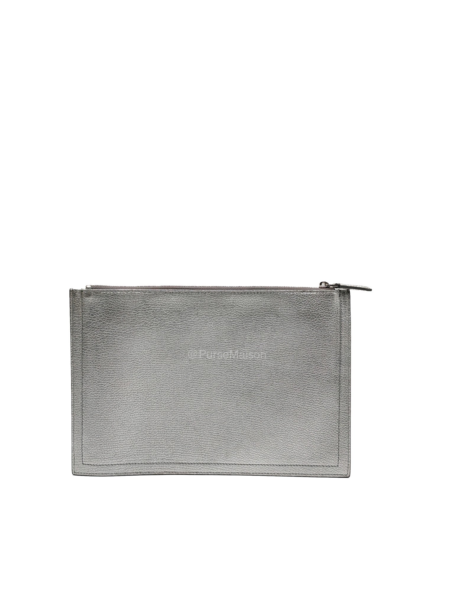Givenchy Antigona Pouch in Metallic Silver Calf Leather and Silver Hardware | Purse Maison Luxury Bags Shop