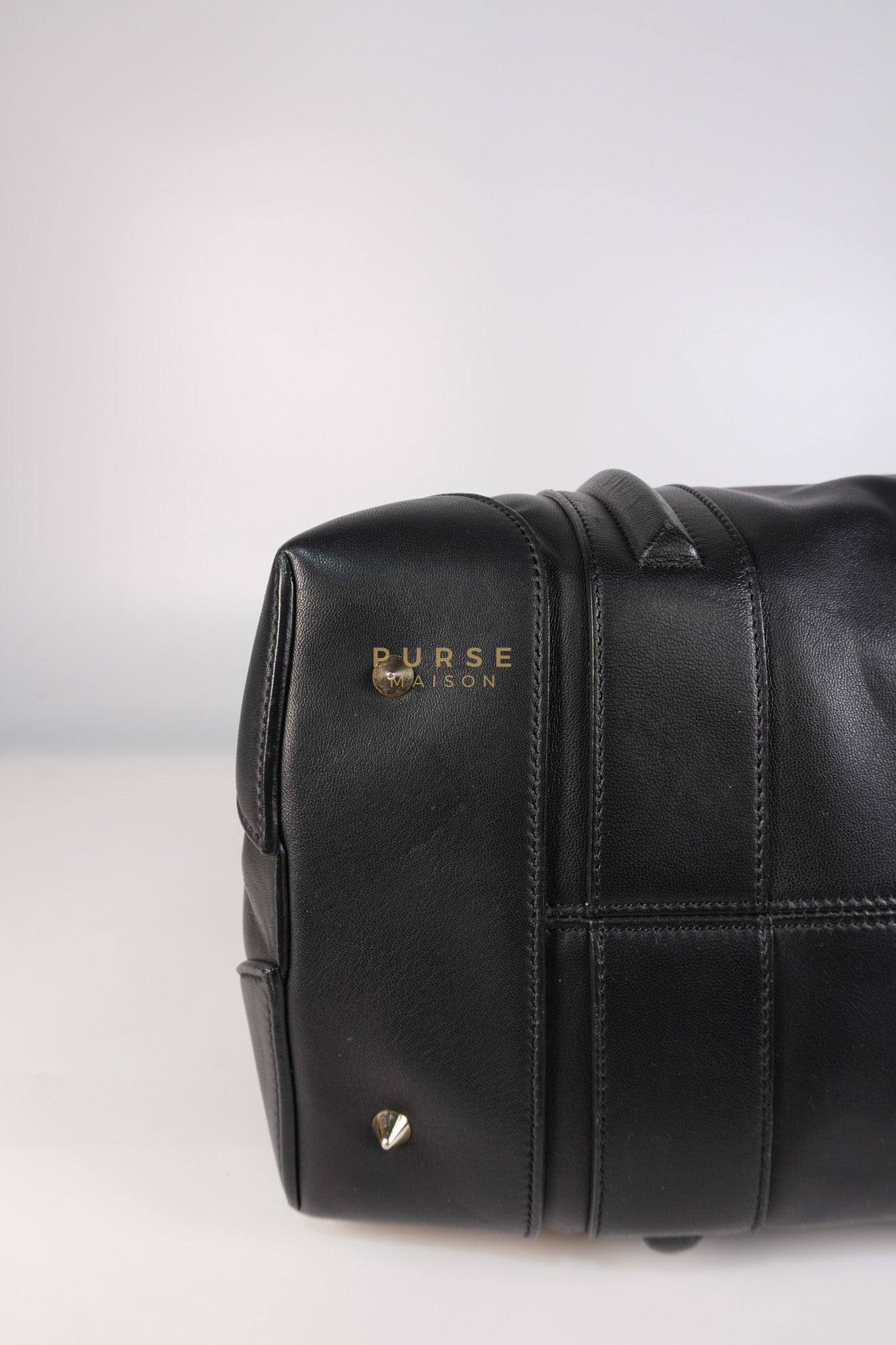 Lucrezia Duffle Bag in Black Smooth Calfskin Leather & Silver Leather | Purse Maison Luxury Bags Shop