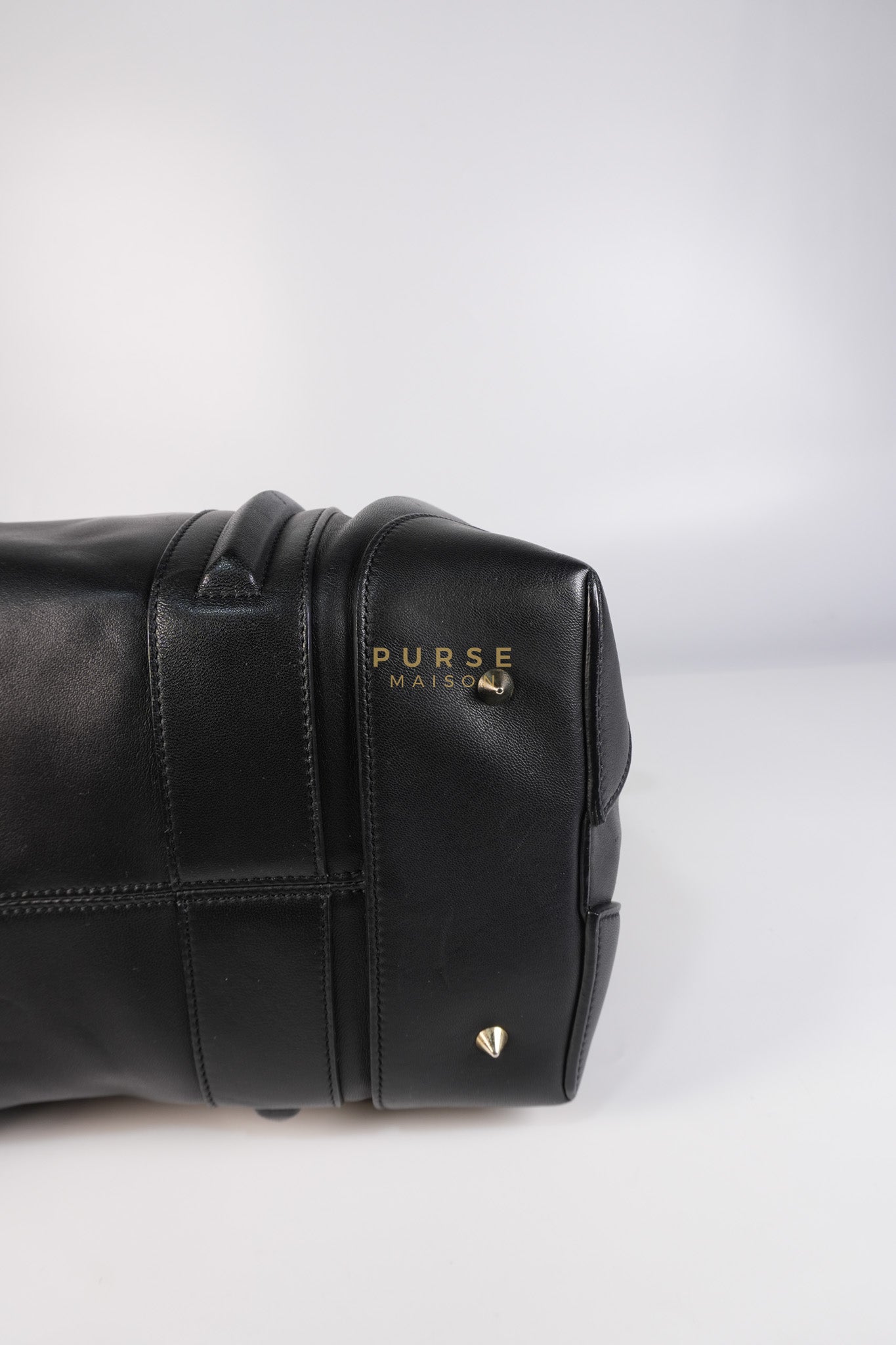 Lucrezia Duffle Bag in Black Smooth Calfskin Leather & Silver Leather | Purse Maison Luxury Bags Shop