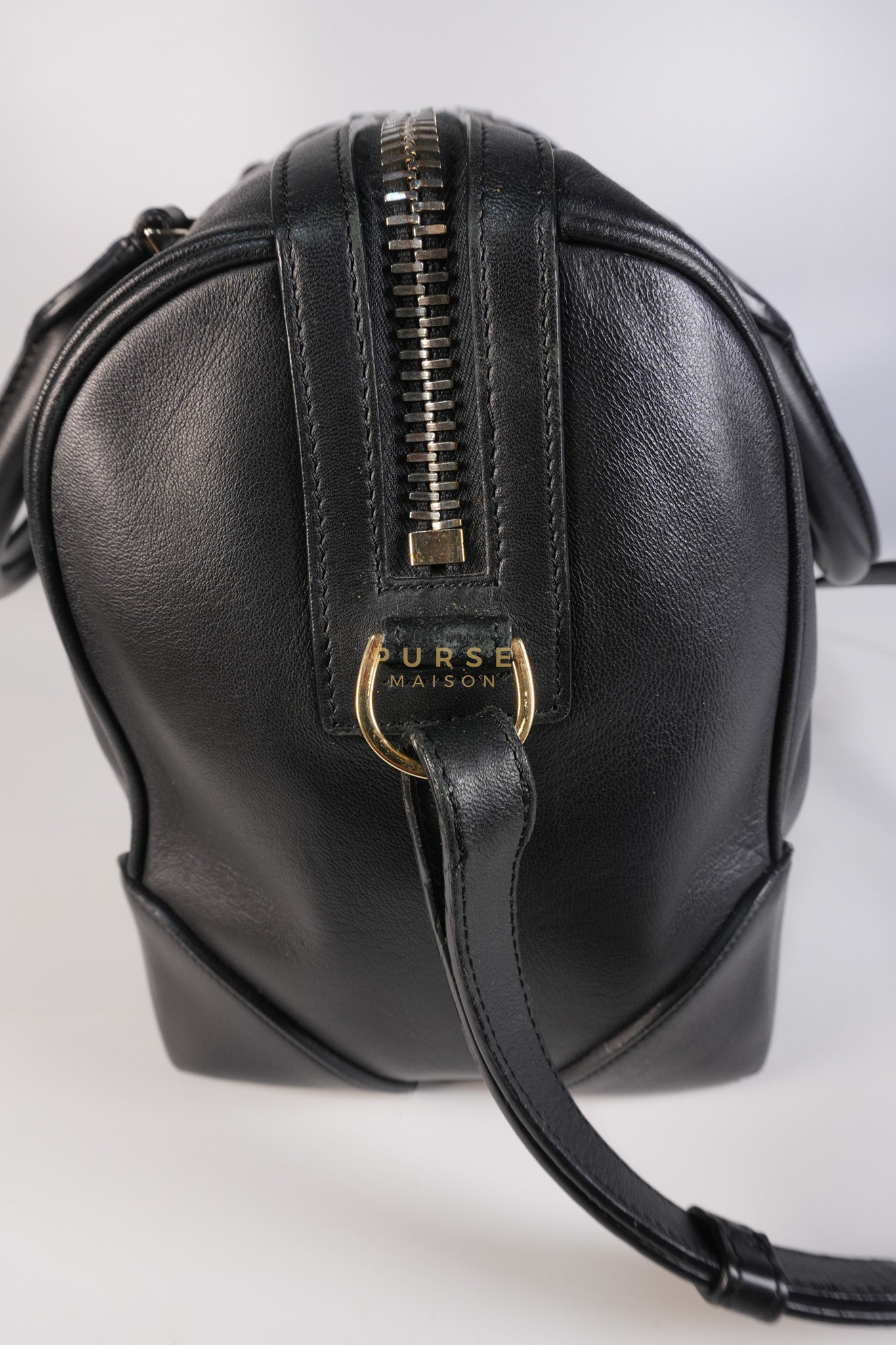 Lucrezia Duffle Bag in Black Smooth Calfskin Leather & Silver Leather | Purse Maison Luxury Bags Shop