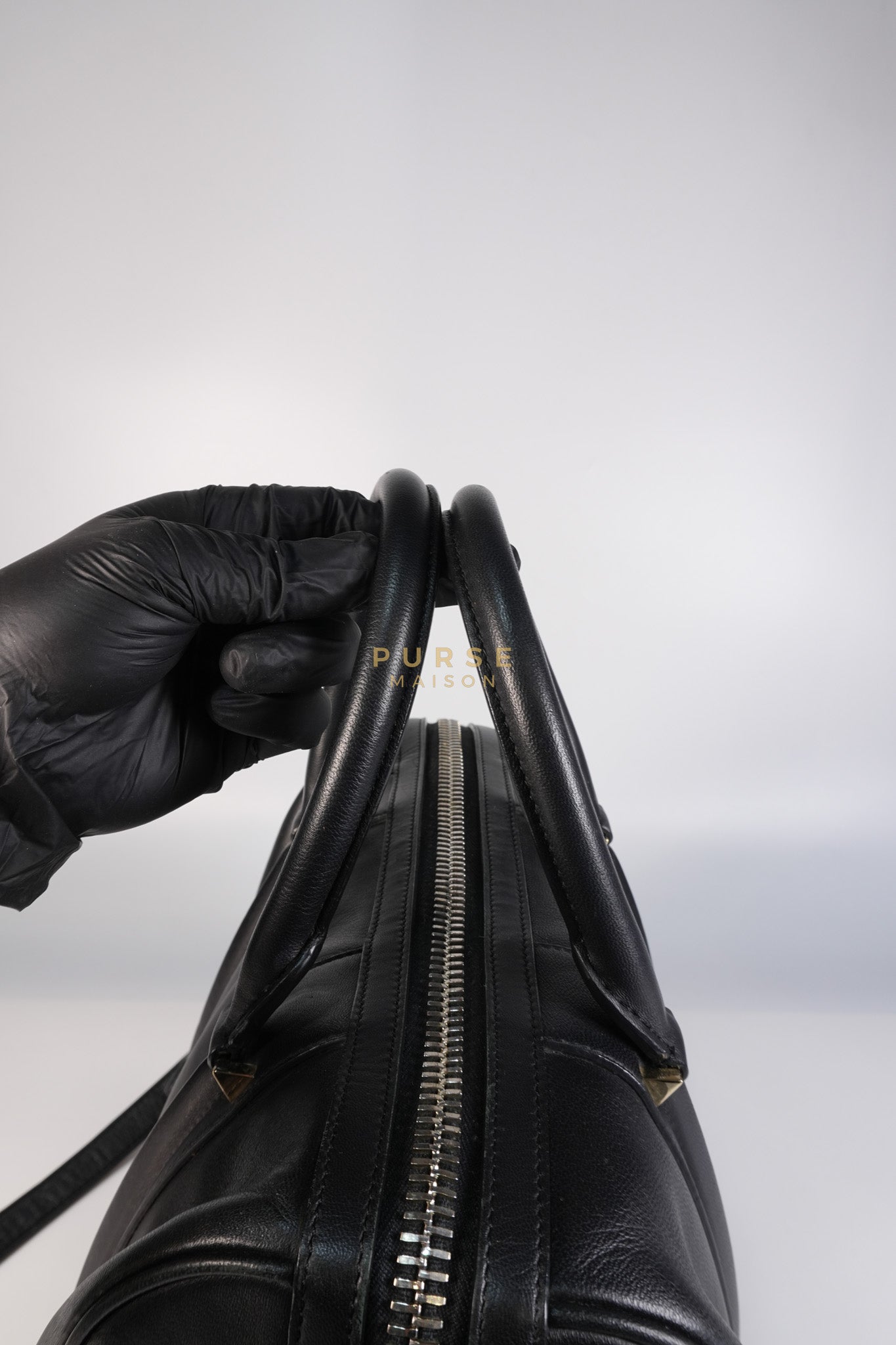 Lucrezia Duffle Bag in Black Smooth Calfskin Leather & Silver Leather | Purse Maison Luxury Bags Shop