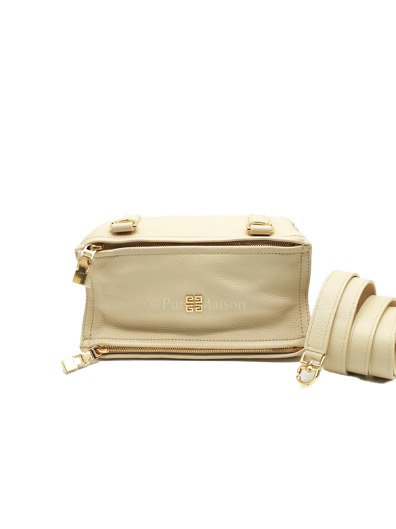 Mini Pandora in Beige Grained Calfskin Leather Crossbody Bag