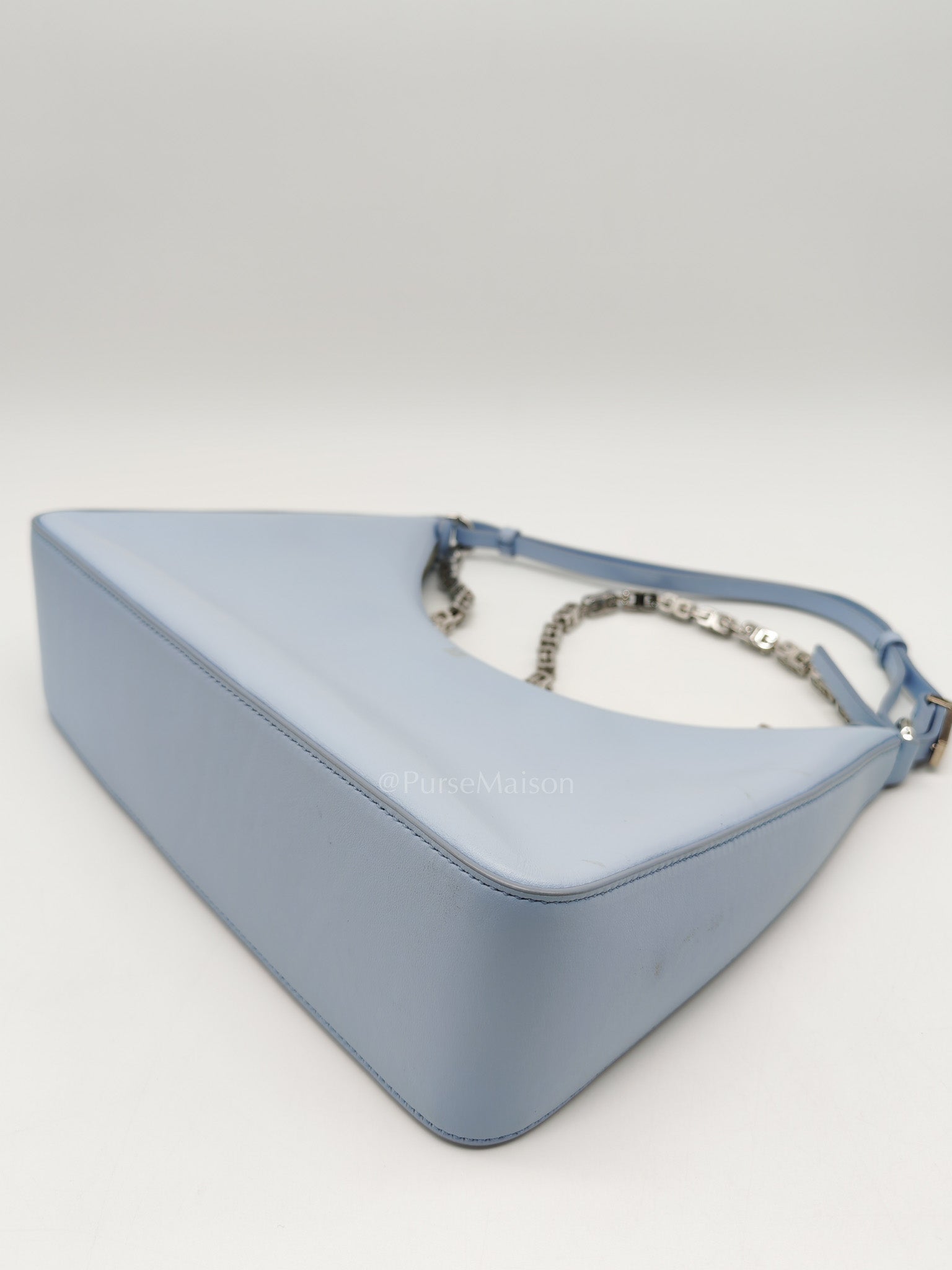 Moon Cut Out Shoulder Bag Small in Baby Blue Smooth Calfskin Leather & Silver Hardware | Purse Maison Luxury Bags Shop