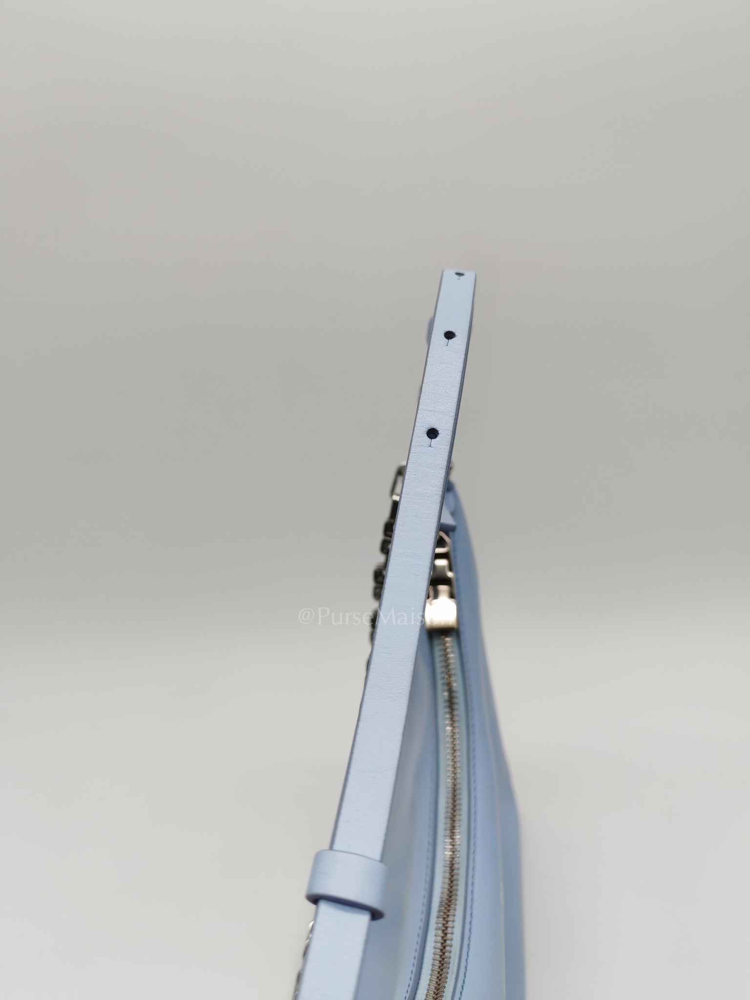 Moon Cut Out Shoulder Bag Small in Baby Blue Smooth Calfskin Leather & Silver Hardware | Purse Maison Luxury Bags Shop