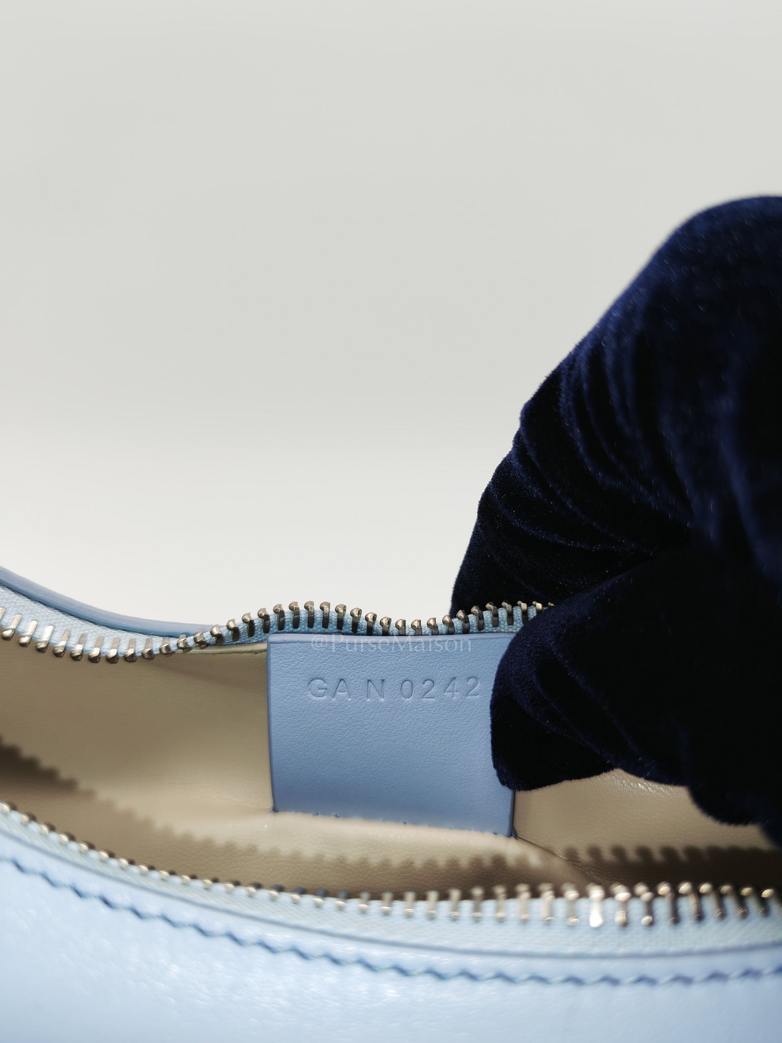 Moon Cut Out Shoulder Bag Small in Baby Blue Smooth Calfskin Leather & Silver Hardware | Purse Maison Luxury Bags Shop