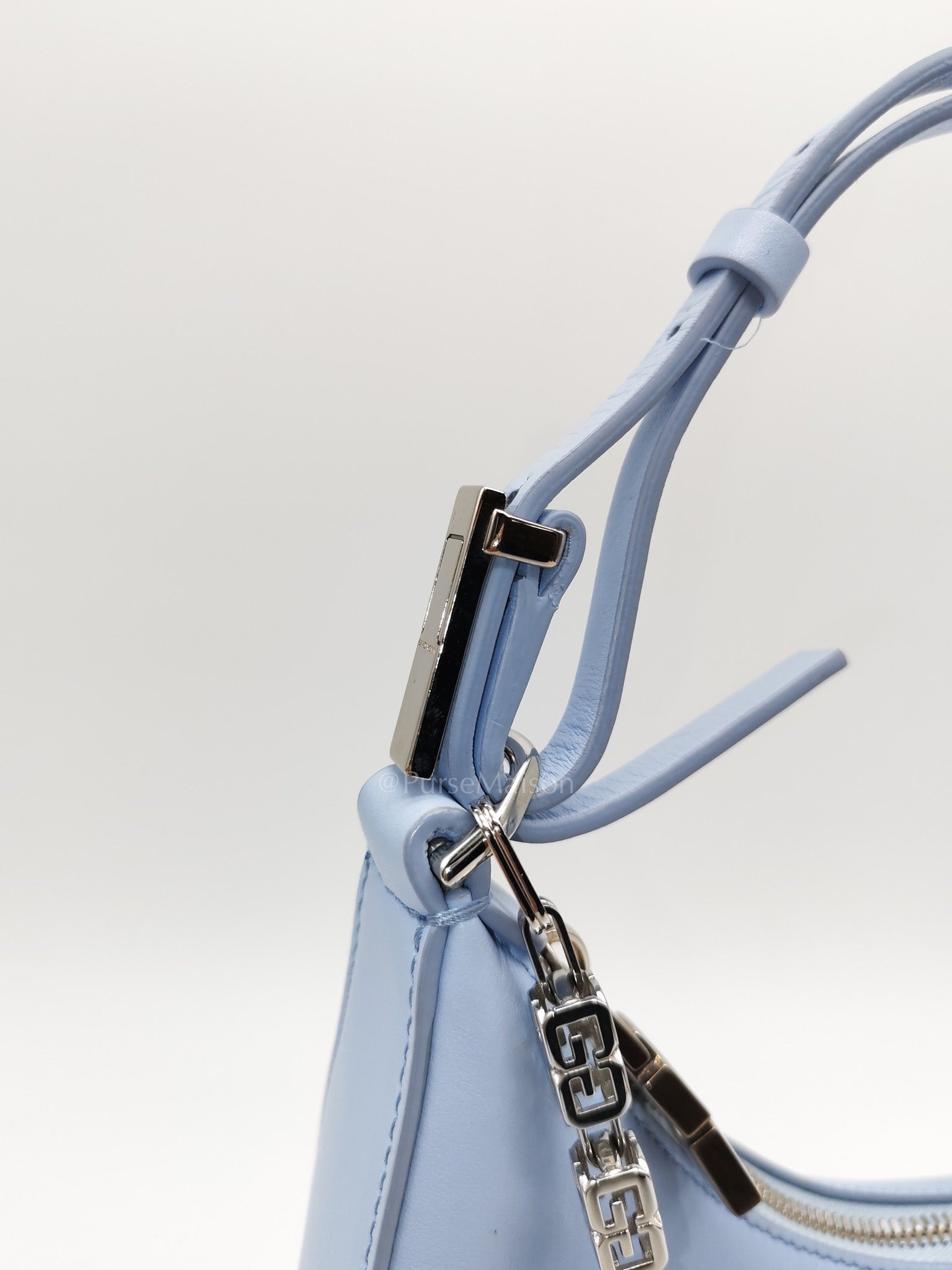 Moon Cut Out Shoulder Bag Small in Baby Blue Smooth Calfskin Leather & Silver Hardware | Purse Maison Luxury Bags Shop