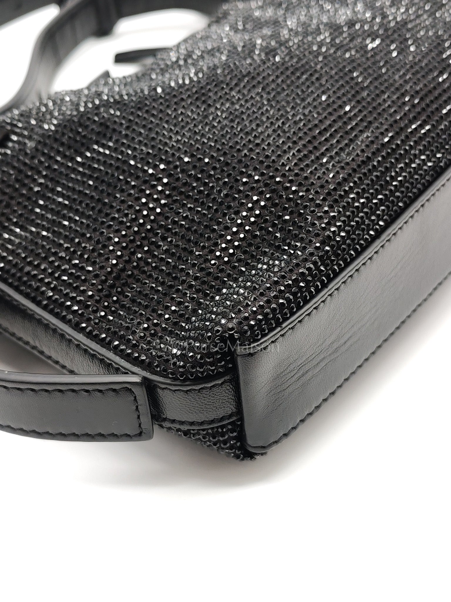 Vouyou Shoulder Bag in Black Satin with Rhinestone | Purse Maison Luxury Bags Shop