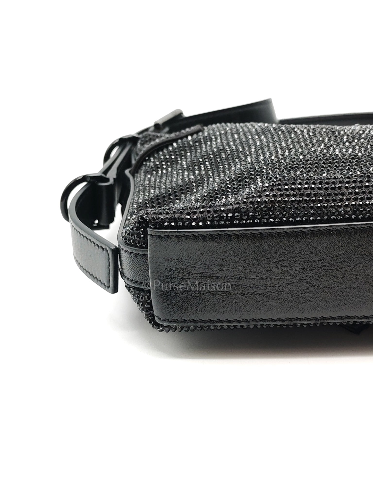 Vouyou Shoulder Bag in Black Satin with Rhinestone | Purse Maison Luxury Bags Shop