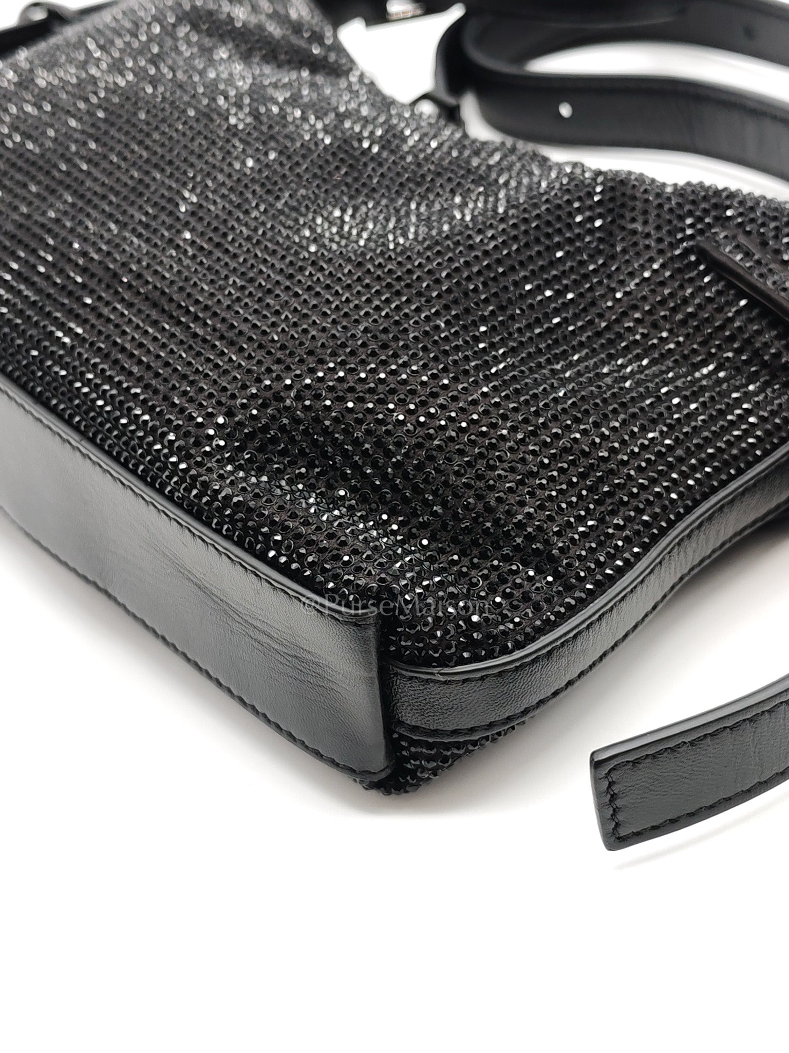 Vouyou Shoulder Bag in Black Satin with Rhinestone | Purse Maison Luxury Bags Shop