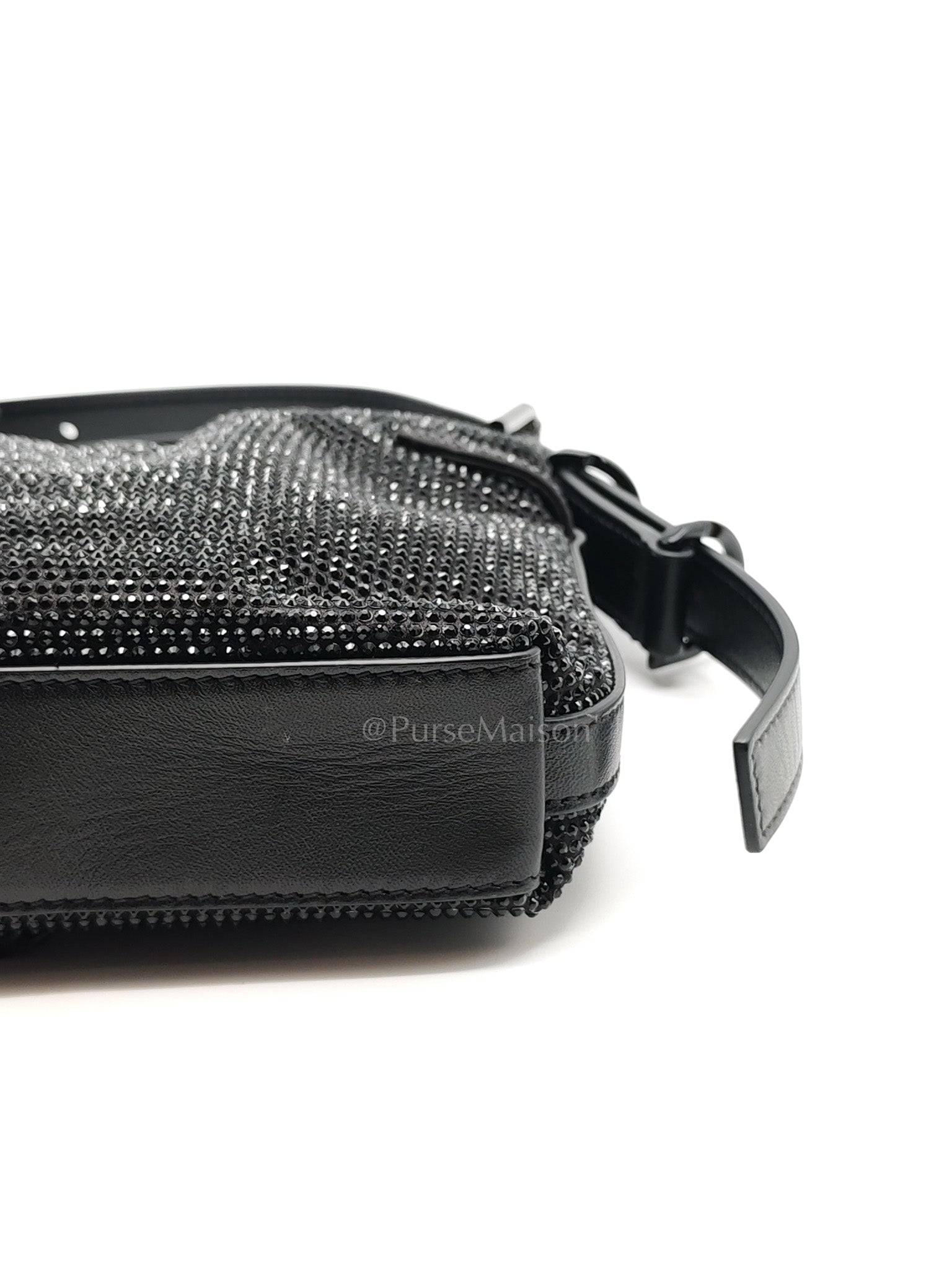 Vouyou Shoulder Bag in Black Satin with Rhinestone | Purse Maison Luxury Bags Shop