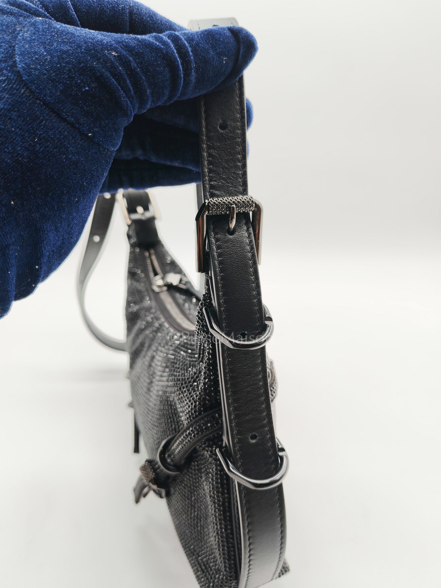Vouyou Shoulder Bag in Black Satin with Rhinestone | Purse Maison Luxury Bags Shop