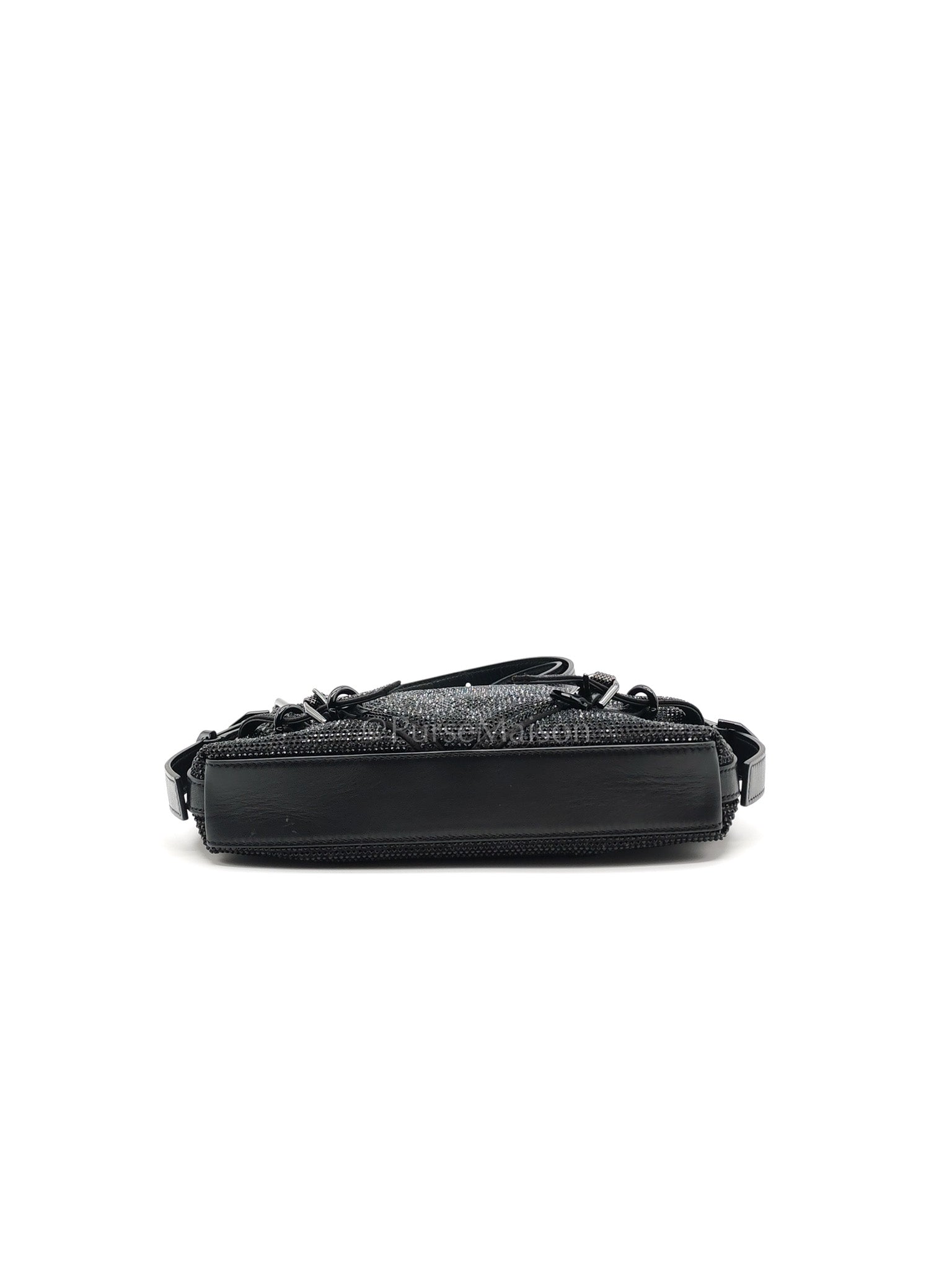 Vouyou Shoulder Bag in Black Satin with Rhinestone | Purse Maison Luxury Bags Shop