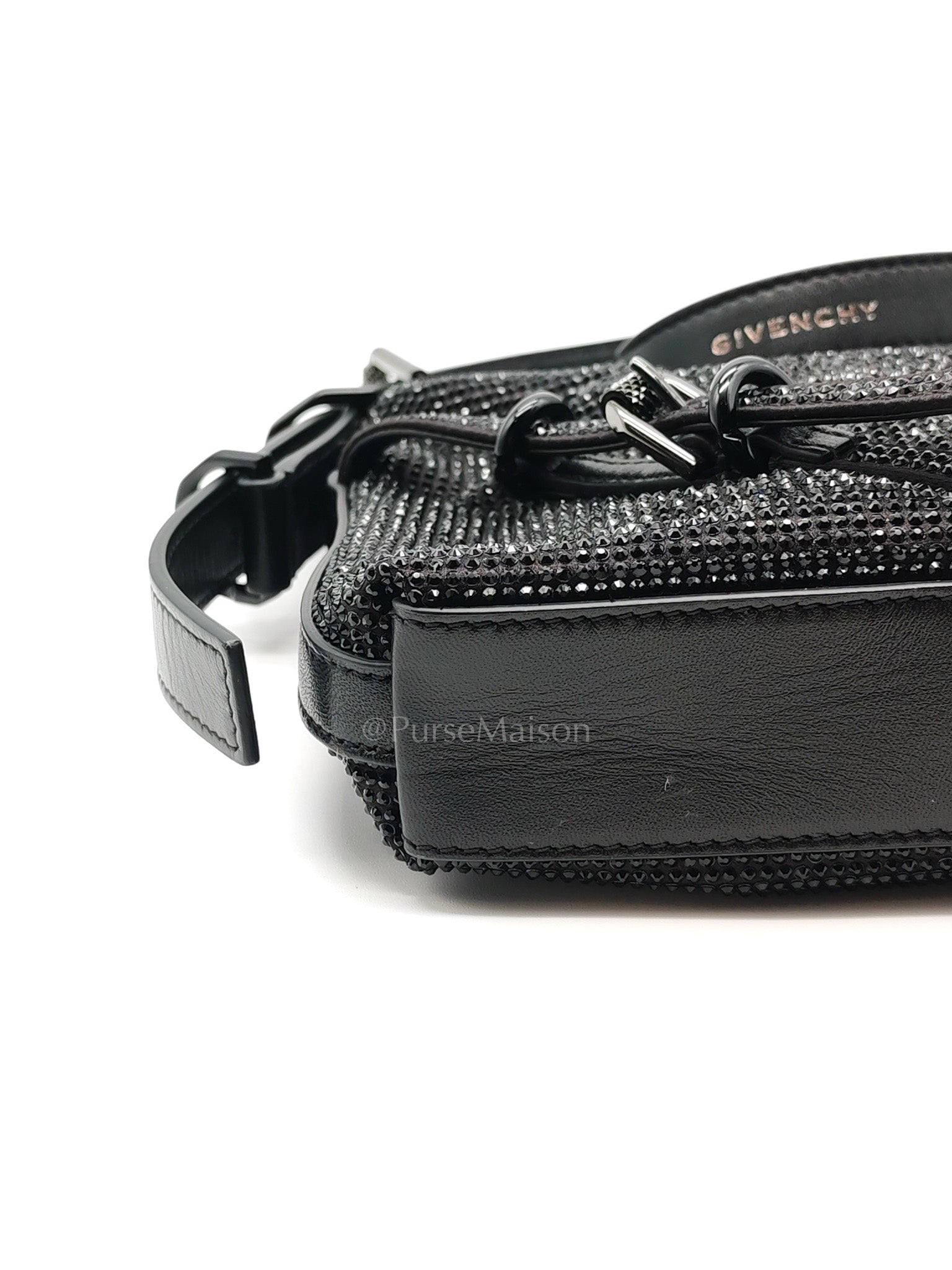 Vouyou Shoulder Bag in Black Satin with Rhinestone | Purse Maison Luxury Bags Shop
