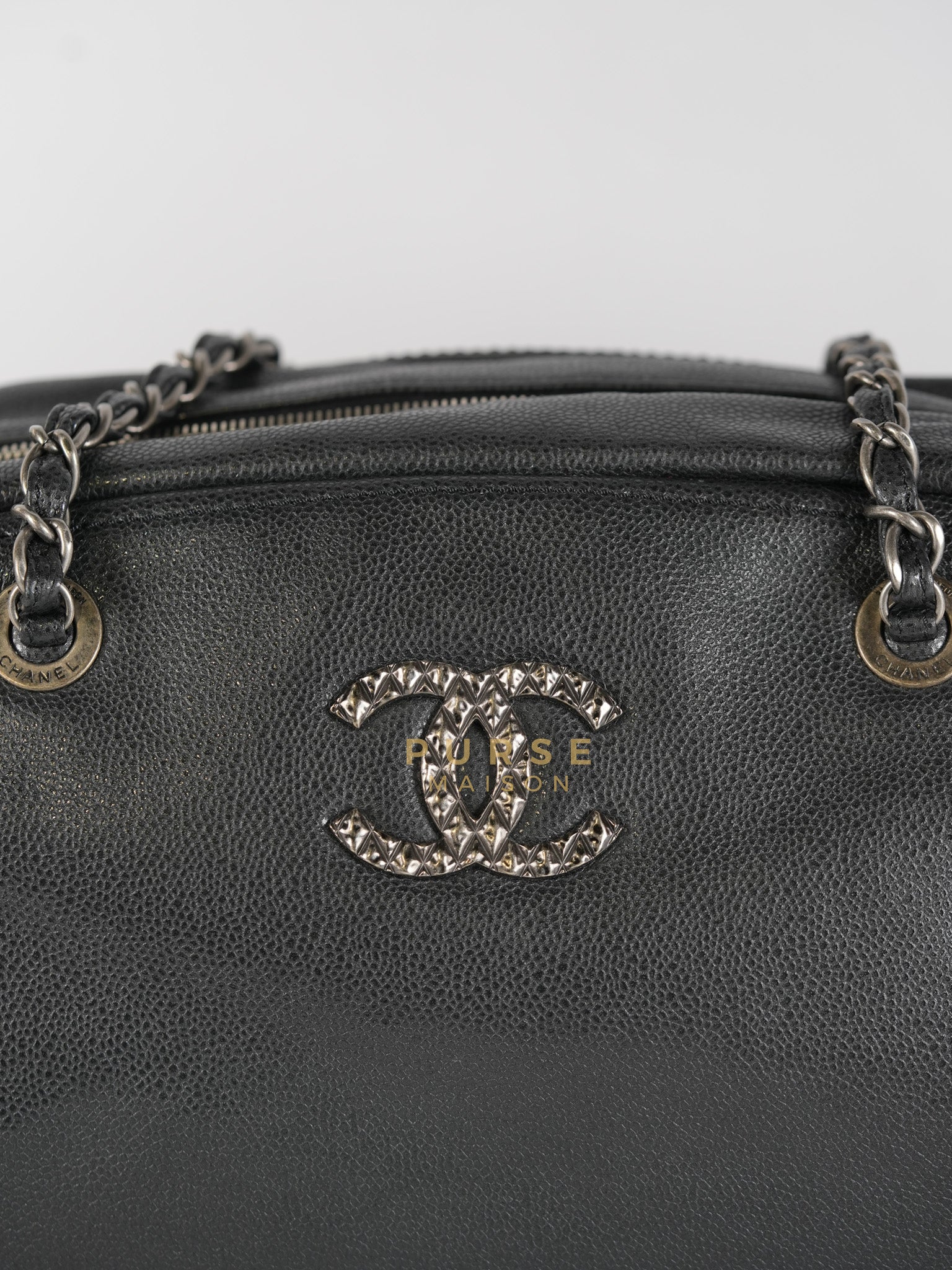 Glazed Bowling Bag Large in Black Caviar Leather and Ruthenium Hardware (Series 13) | Purse Maison Luxury Bags Shop