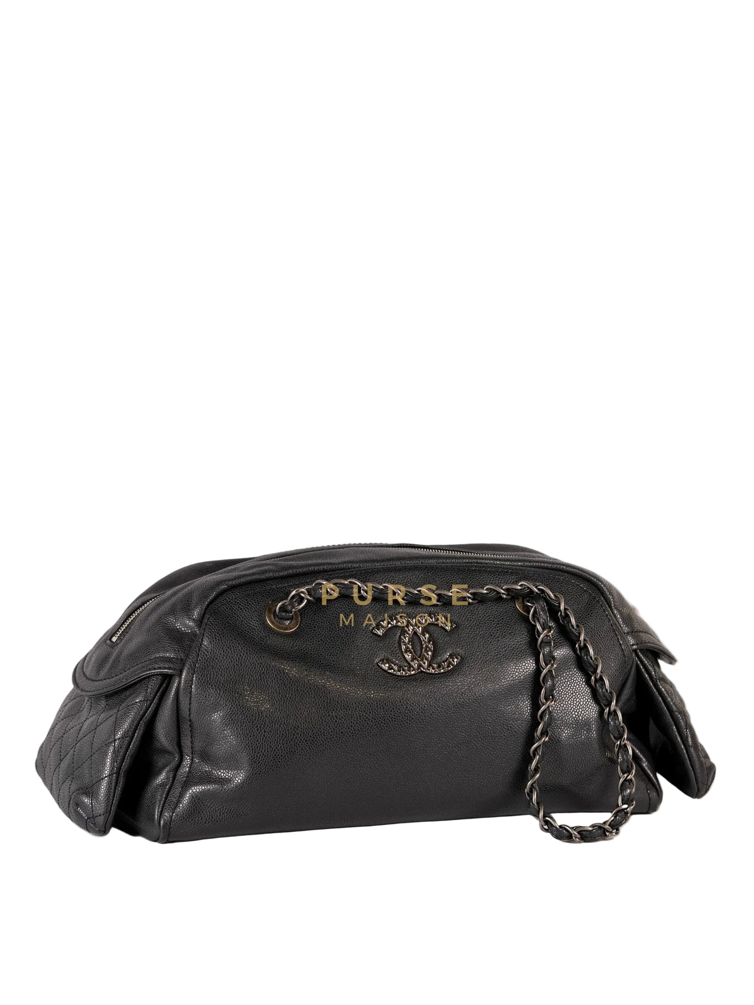 Glazed Bowling Bag Large in Black Caviar Leather and Ruthenium Hardware (Series 13) | Purse Maison Luxury Bags Shop