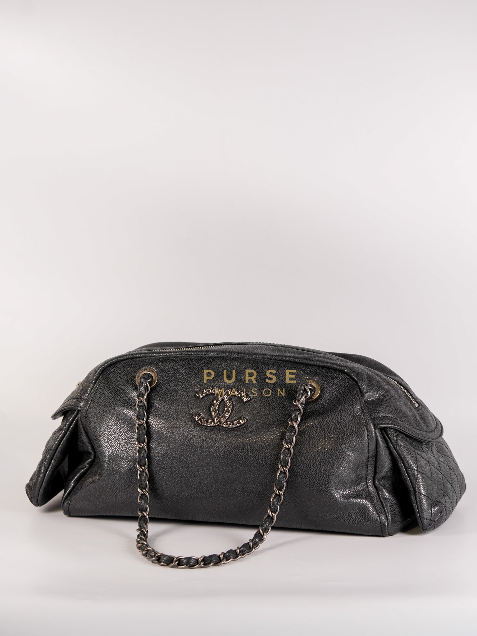 Glazed Bowling Bag Large in Black Caviar Leather and Ruthenium Hardware (Series 13) | Purse Maison Luxury Bags Shop