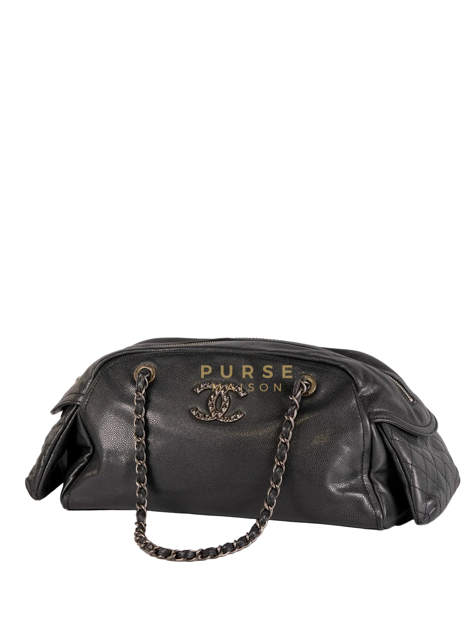 Glazed Bowling Bag Large in Black Caviar Leather and Ruthenium Hardware (Series 13) | Purse Maison Luxury Bags Shop