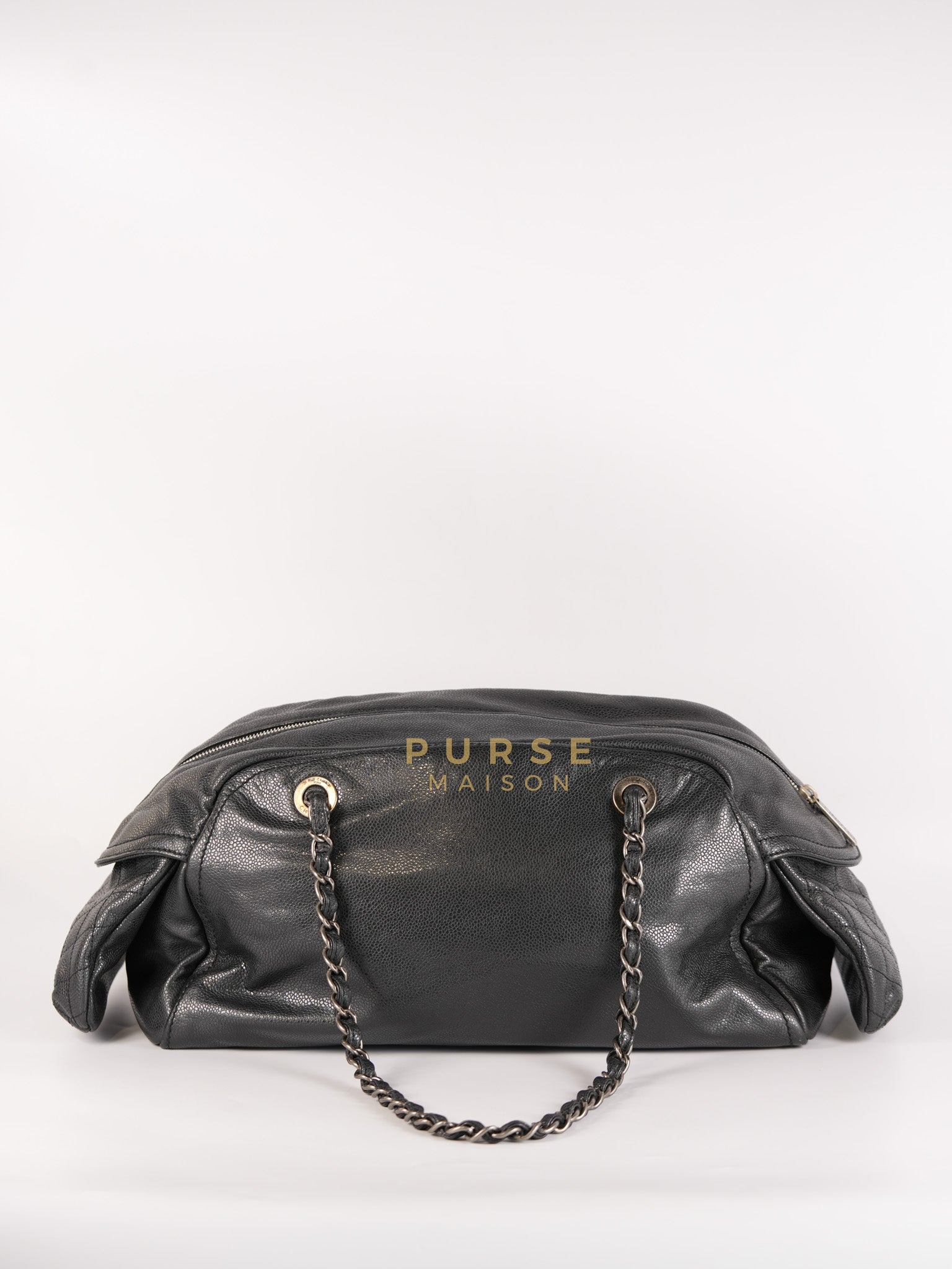 Glazed Bowling Bag Large in Black Caviar Leather and Ruthenium Hardware (Series 13) | Purse Maison Luxury Bags Shop