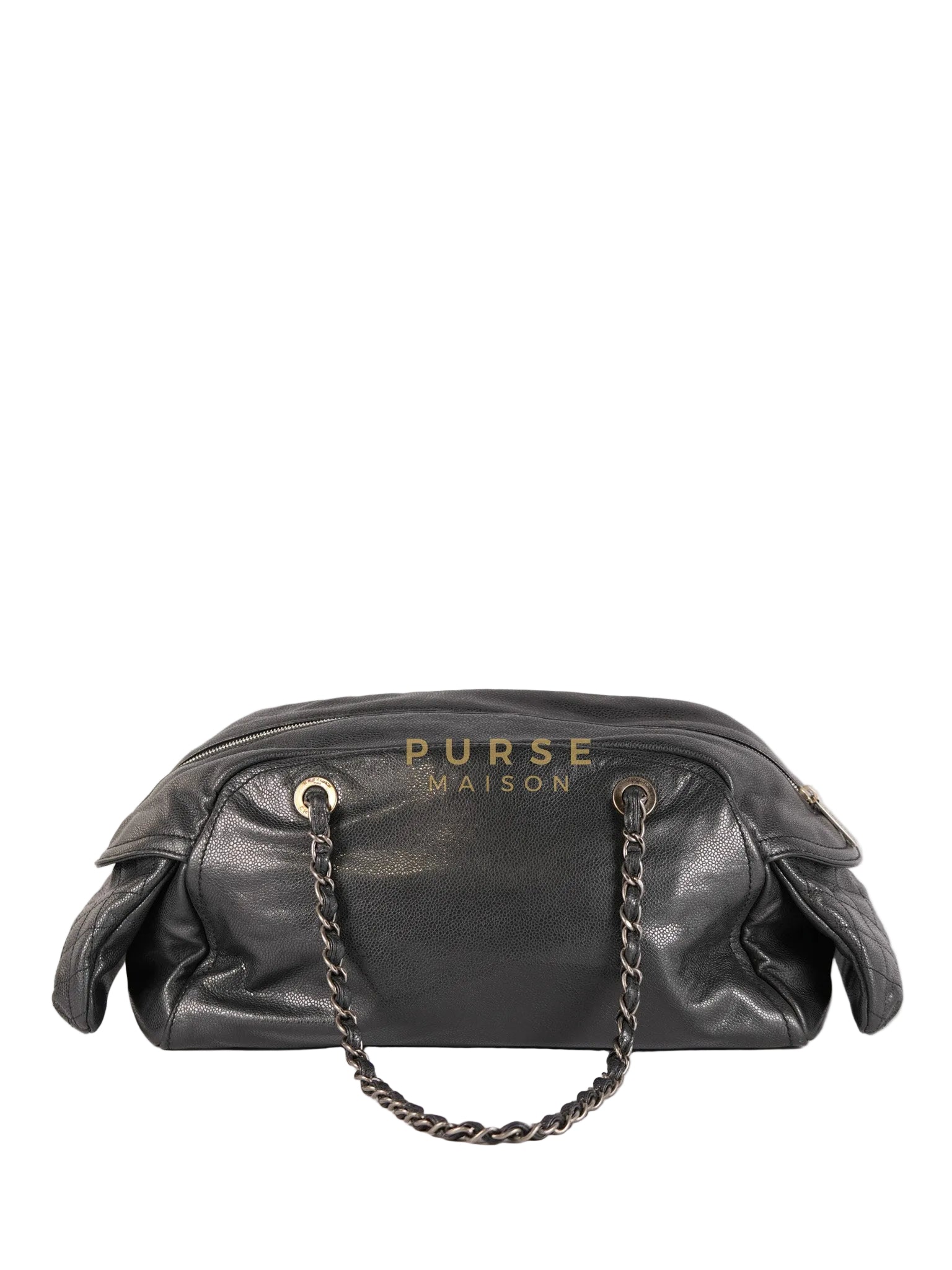 Glazed Bowling Bag Large in Black Caviar Leather and Ruthenium Hardware (Series 13) | Purse Maison Luxury Bags Shop