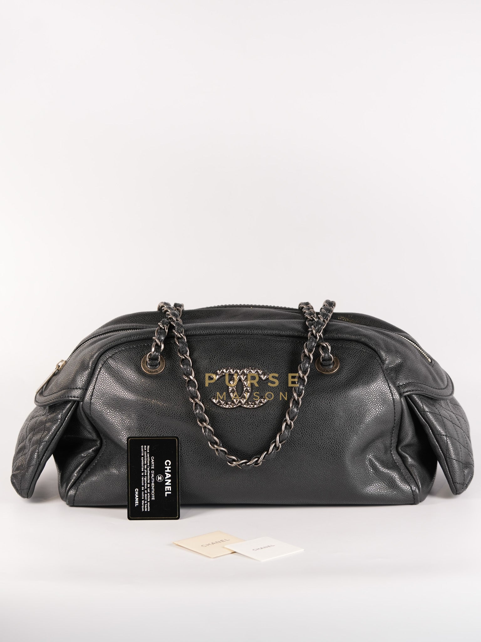 Glazed Bowling Bag Large in Black Caviar Leather and Ruthenium Hardware (Series 13) | Purse Maison Luxury Bags Shop