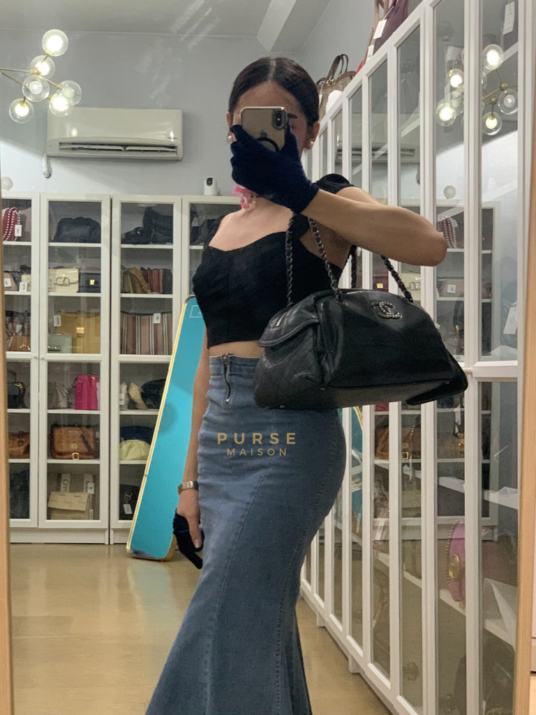 Glazed Bowling Bag Large in Black Caviar Leather and Ruthenium Hardware (Series 13) | Purse Maison Luxury Bags Shop