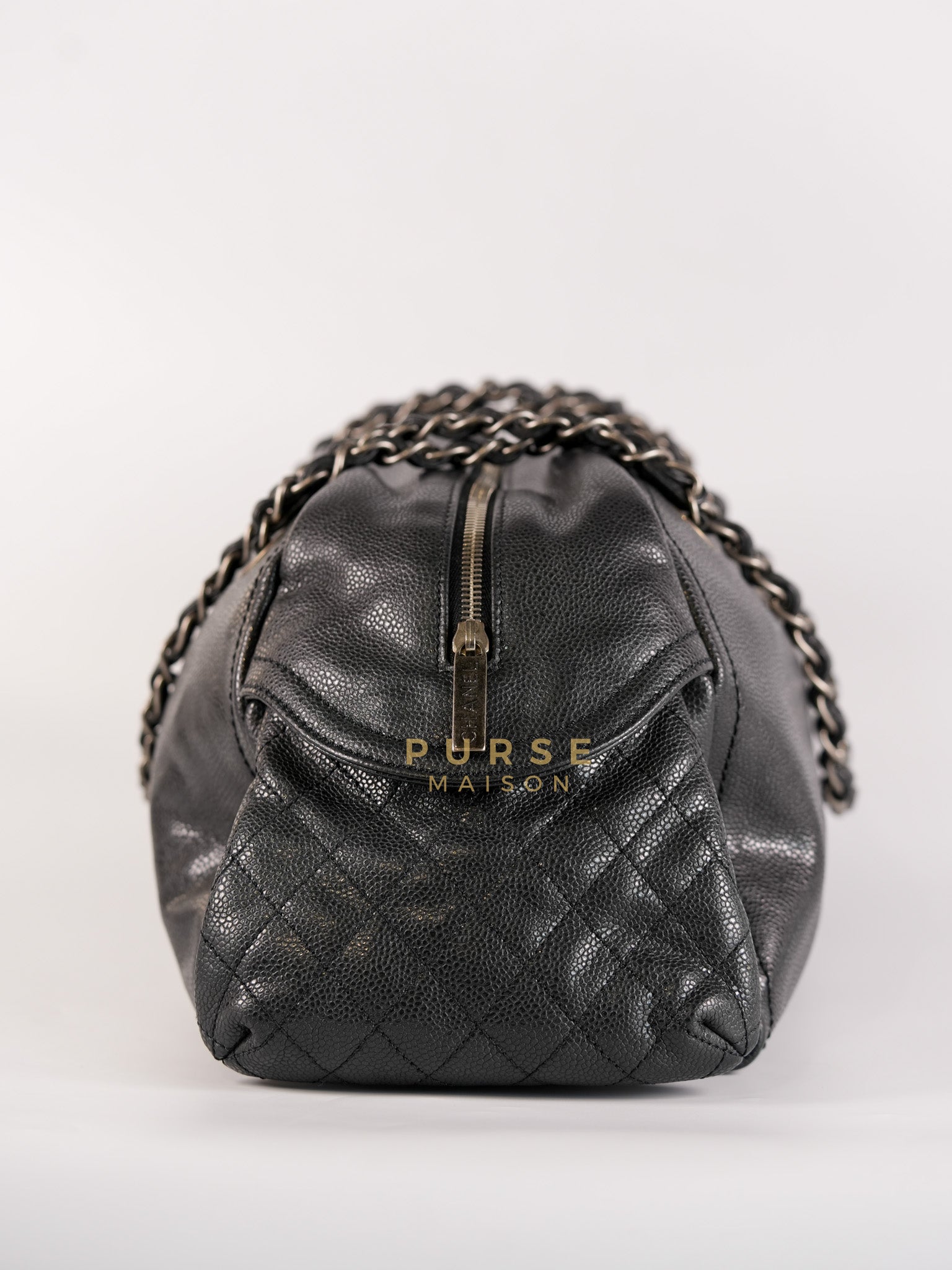 Glazed Bowling Bag Large in Black Caviar Leather and Ruthenium Hardware (Series 13) | Purse Maison Luxury Bags Shop