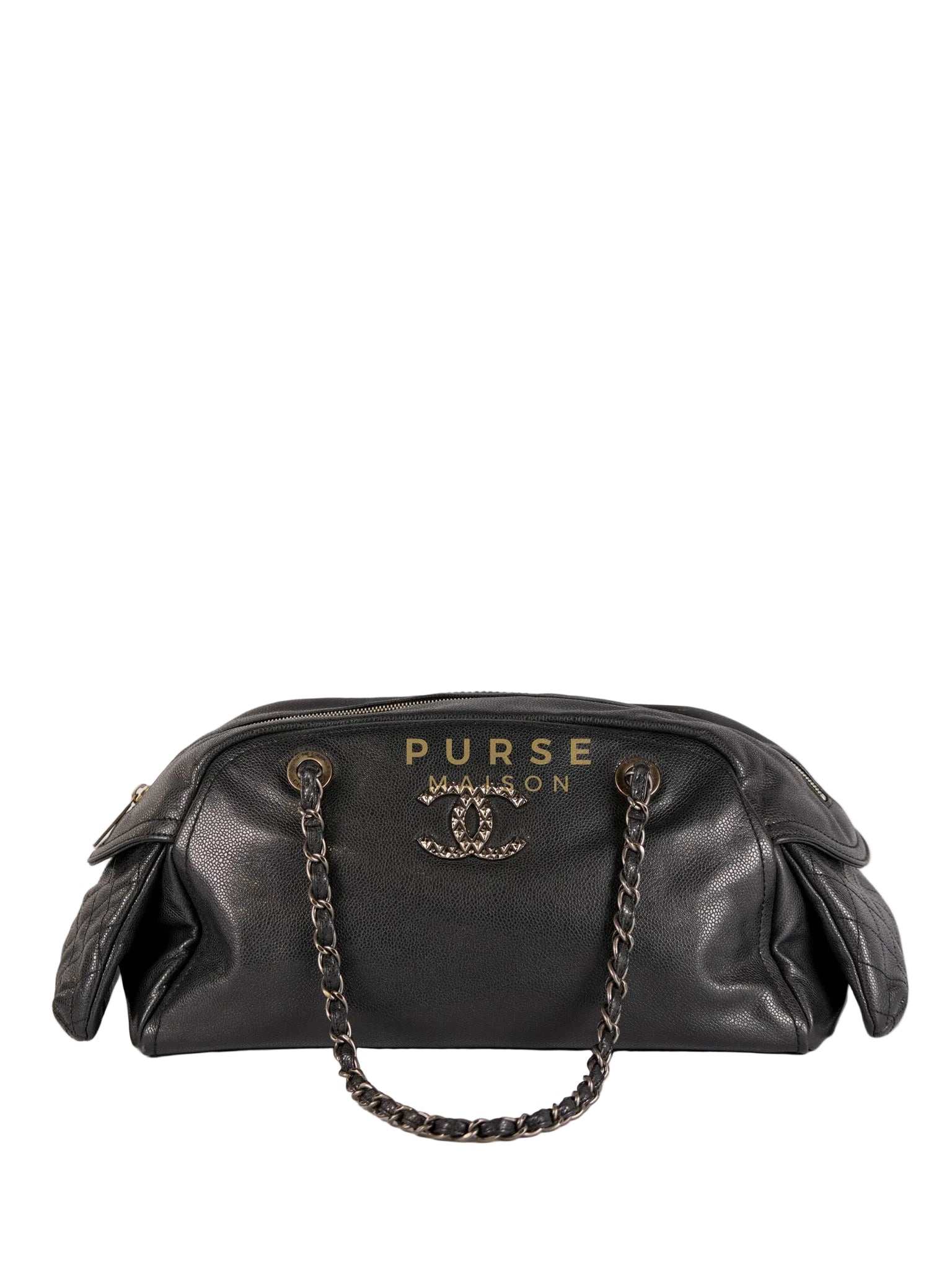 Glazed Bowling Bag Large in Black Caviar Leather and Ruthenium Hardware (Series 13) | Purse Maison Luxury Bags Shop