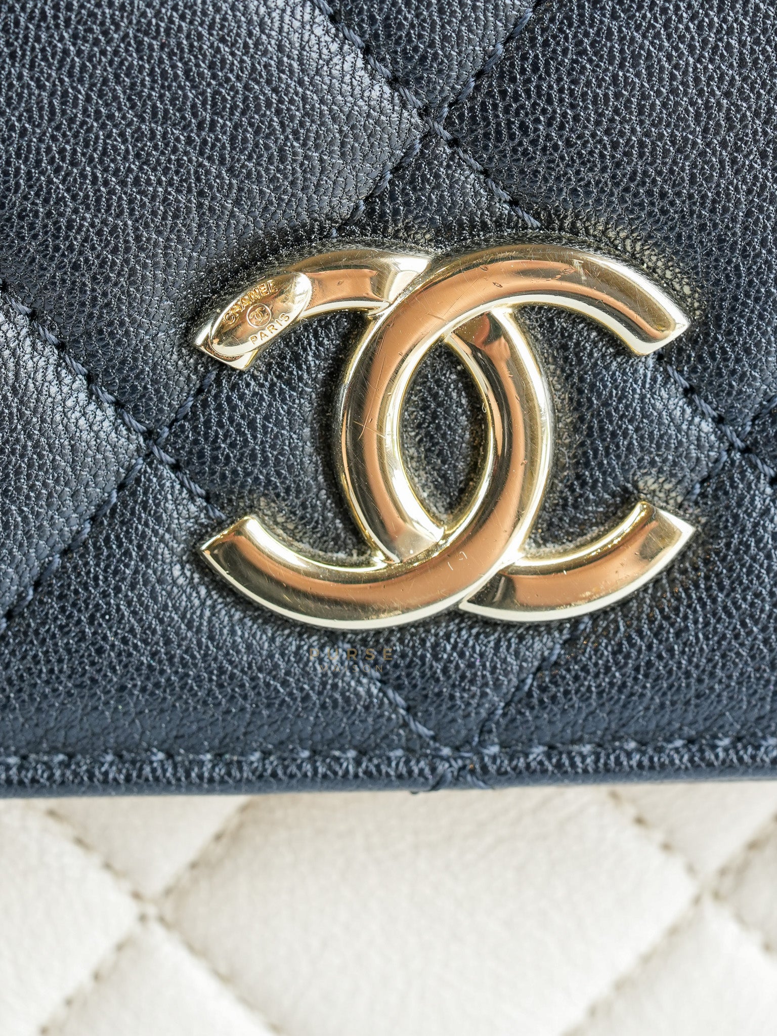 Goatskin Quilted Tri-Color Medium In & Out Camera Case Beige/White/Black (Series 29) | Purse Maison Luxury Bags Shop