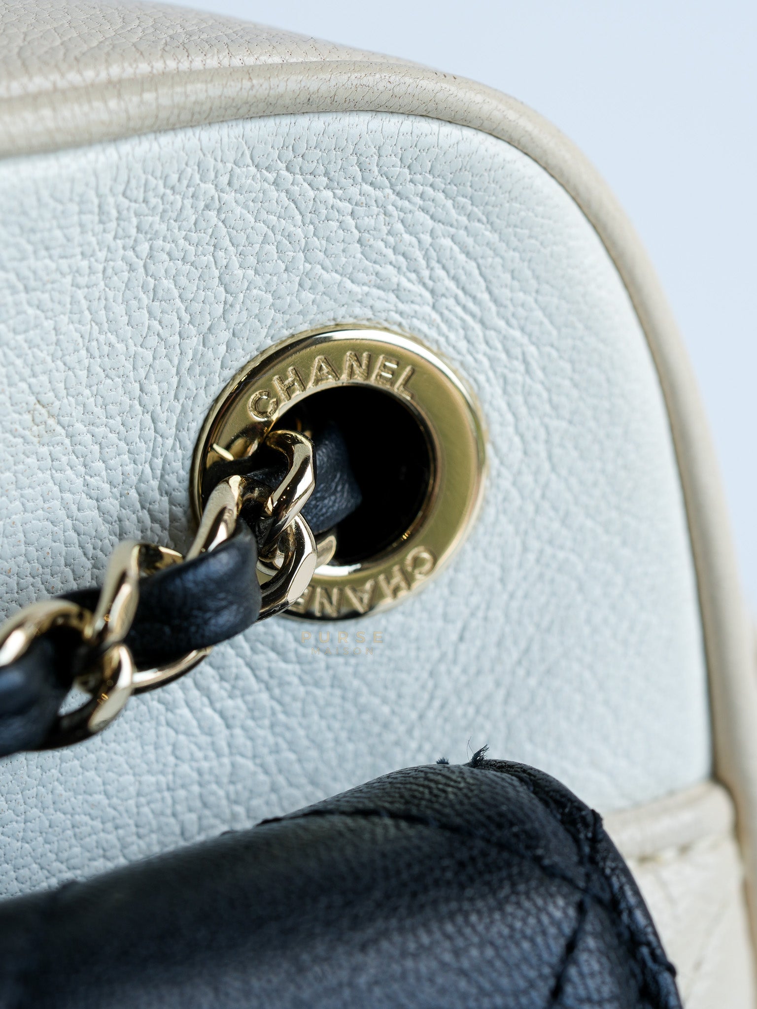 Goatskin Quilted Tri-Color Medium In & Out Camera Case Beige/White/Black (Series 29) | Purse Maison Luxury Bags Shop