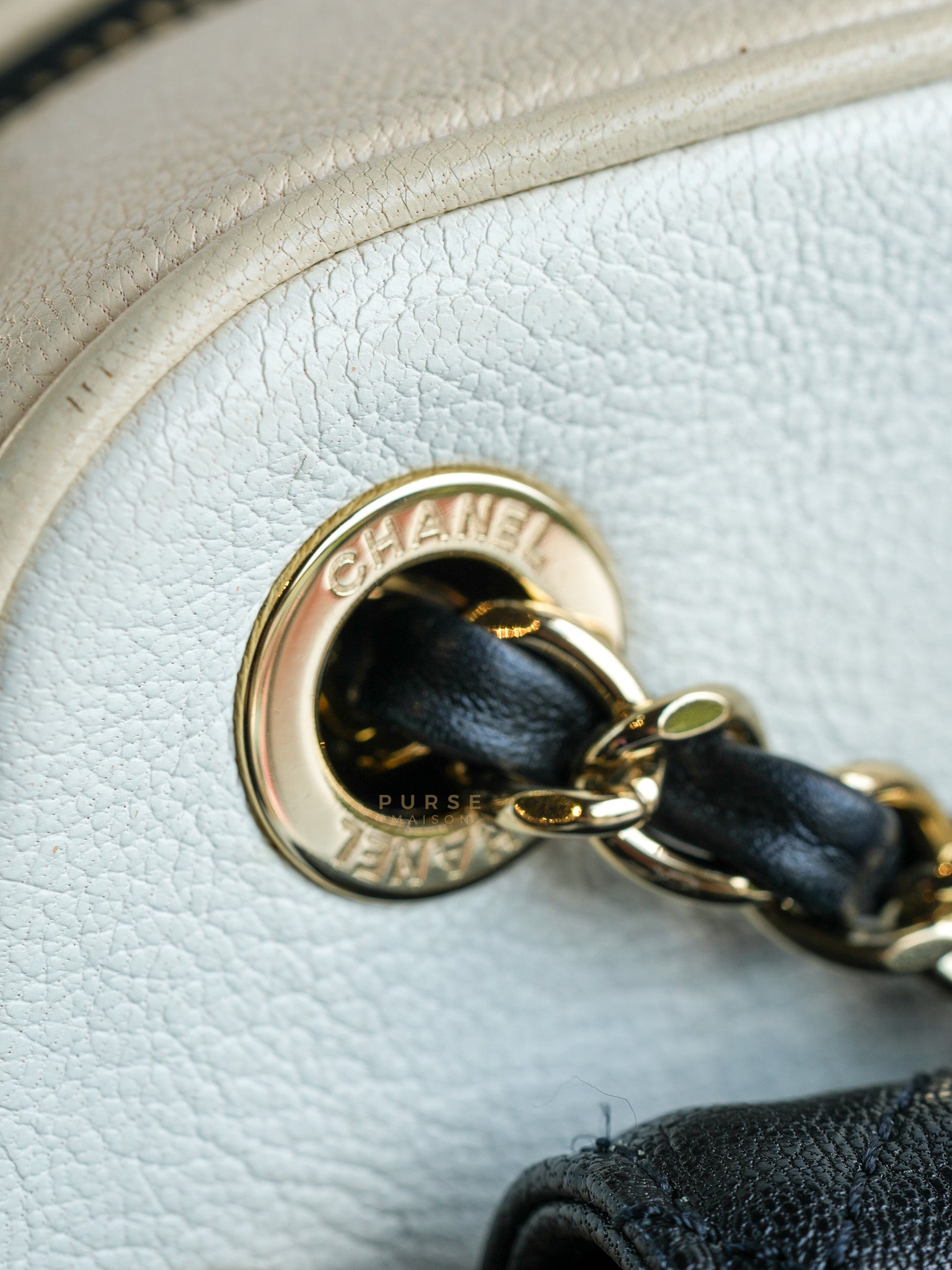 Goatskin Quilted Tri-Color Medium In & Out Camera Case Beige/White/Black (Series 29) | Purse Maison Luxury Bags Shop