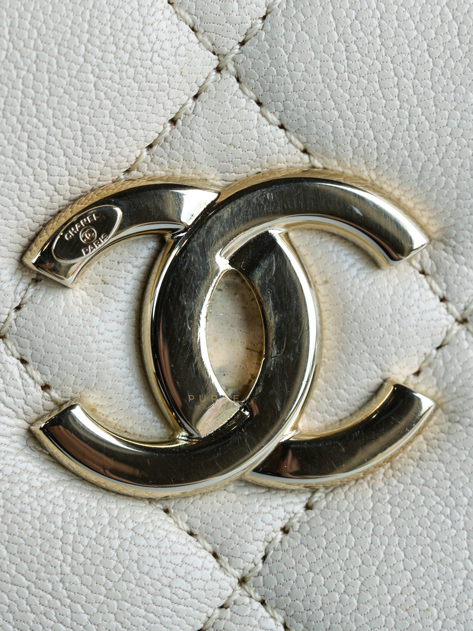 Goatskin Quilted Tri-Color Medium In & Out Camera Case Beige/White/Black (Series 29) | Purse Maison Luxury Bags Shop