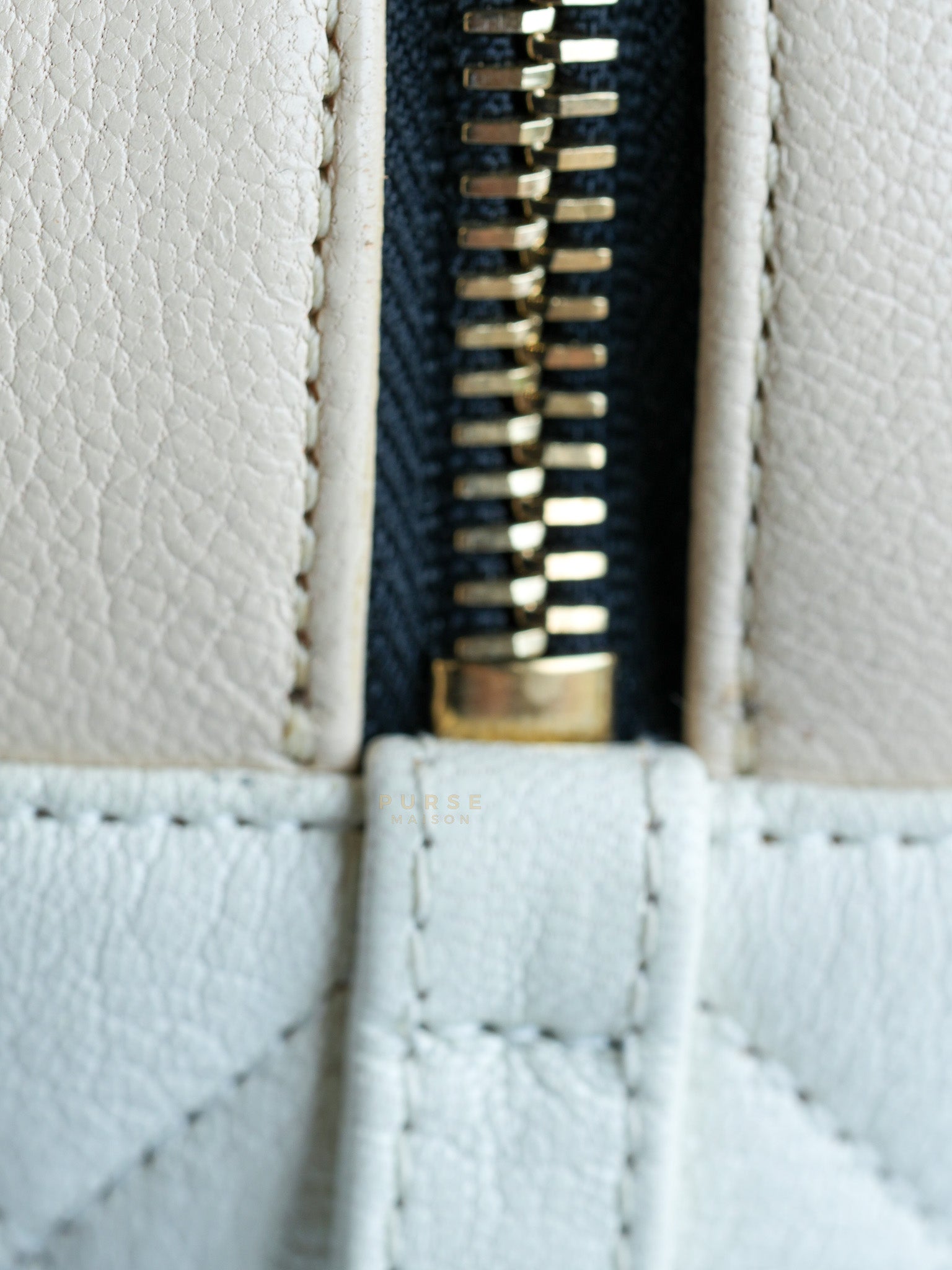 Goatskin Quilted Tri-Color Medium In & Out Camera Case Beige/White/Black (Series 29) | Purse Maison Luxury Bags Shop