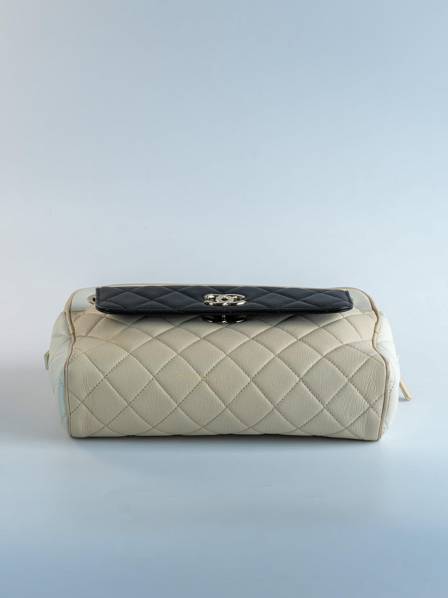 Goatskin Quilted Tri-Color Medium In & Out Camera Case Beige/White/Black (Series 29) | Purse Maison Luxury Bags Shop