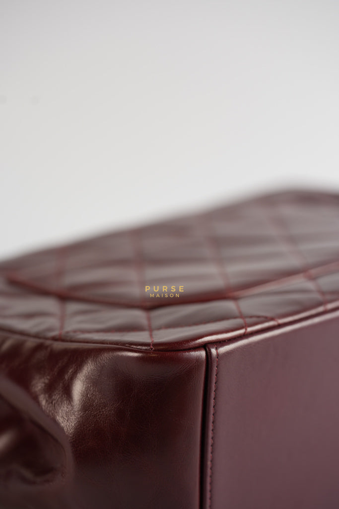 Gold Bar Top Handle Quilted Glazed Calfskin Leather in Dark Red Series 23 | Purse Maison Luxury Bags Shop