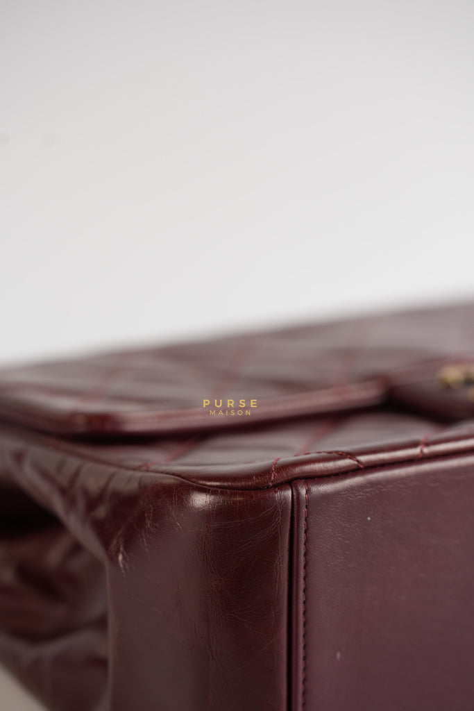 Gold Bar Top Handle Quilted Glazed Calfskin Leather in Dark Red Series 23 | Purse Maison Luxury Bags Shop