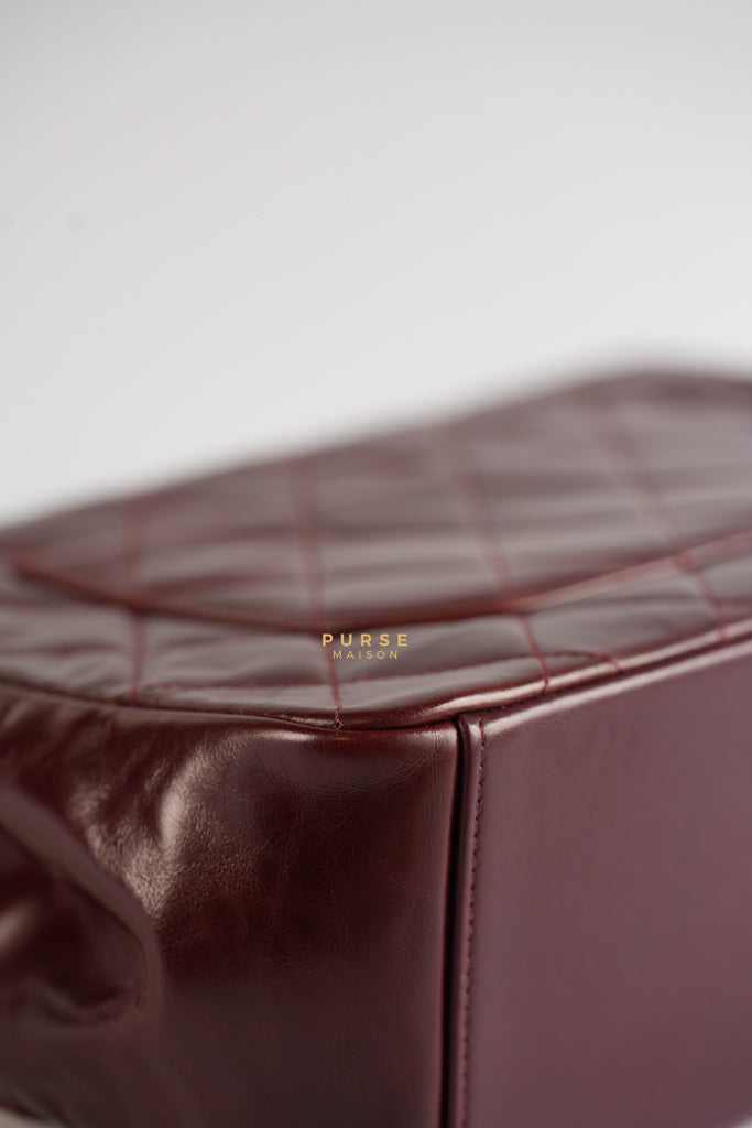 Gold Bar Top Handle Quilted Glazed Calfskin Leather in Dark Red Series 23 | Purse Maison Luxury Bags Shop