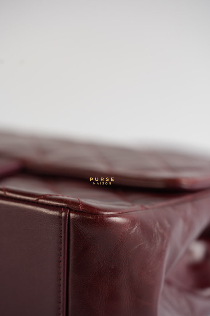 Gold Bar Top Handle Quilted Glazed Calfskin Leather in Dark Red Series 23 | Purse Maison Luxury Bags Shop