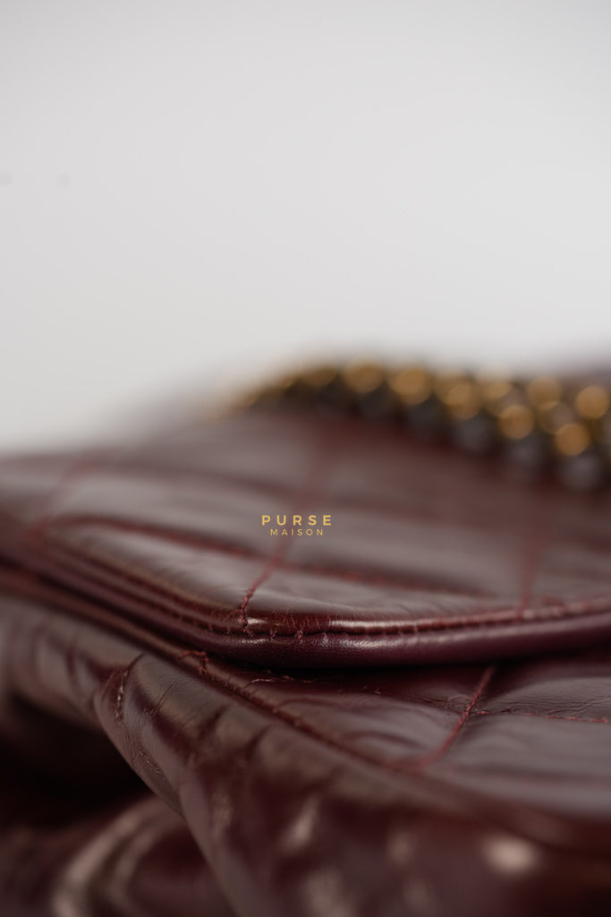 Gold Bar Top Handle Quilted Glazed Calfskin Leather in Dark Red Series 23 | Purse Maison Luxury Bags Shop