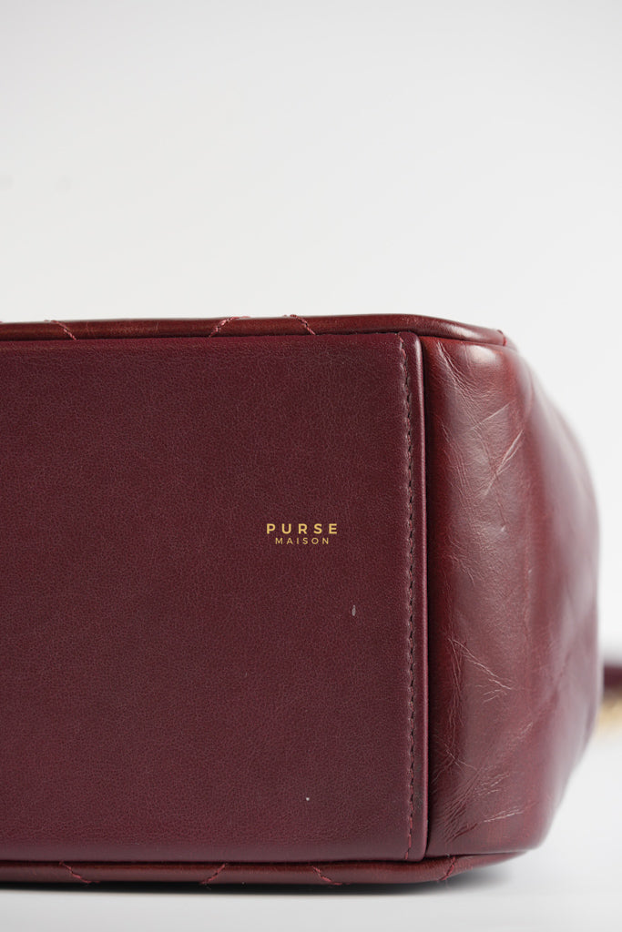 Gold Bar Top Handle Quilted Glazed Calfskin Leather in Dark Red Series 23 | Purse Maison Luxury Bags Shop
