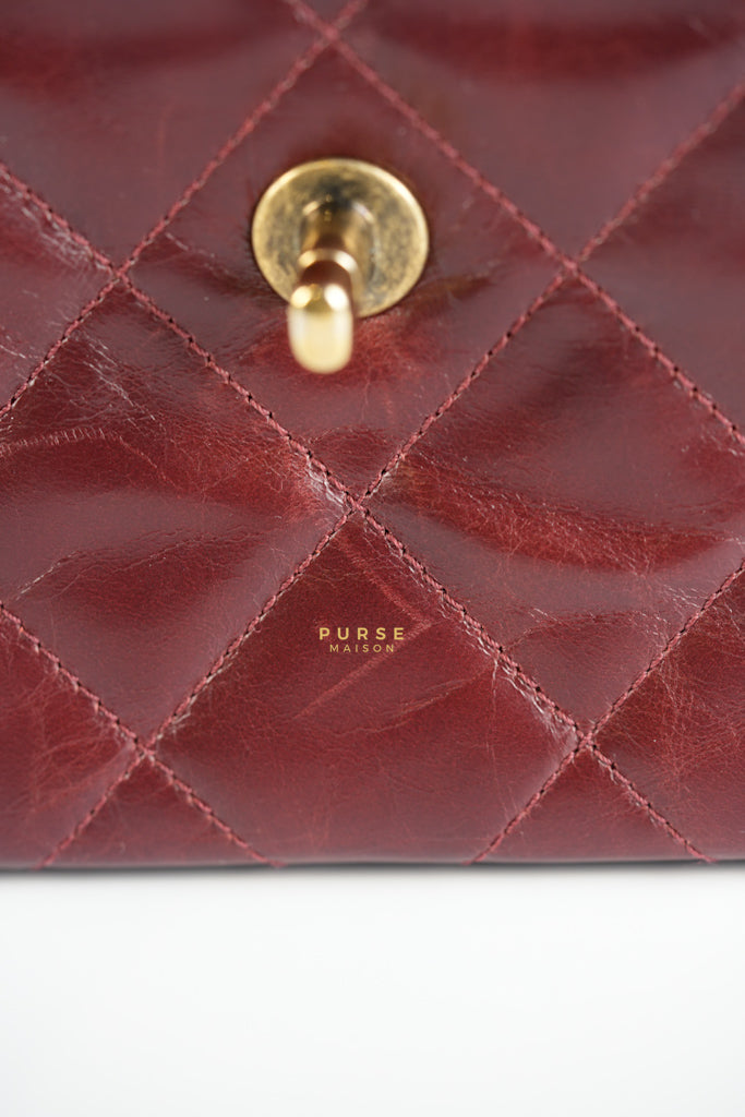 Gold Bar Top Handle Quilted Glazed Calfskin Leather in Dark Red Series 23 | Purse Maison Luxury Bags Shop