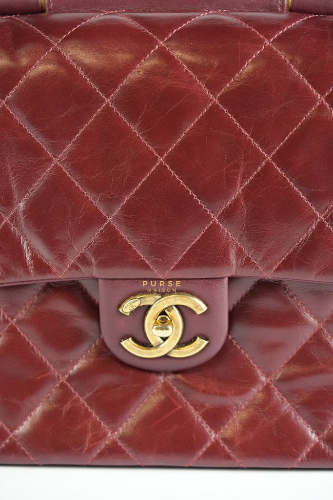 Gold Bar Top Handle Quilted Glazed Calfskin Leather in Dark Red Series 23 | Purse Maison Luxury Bags Shop