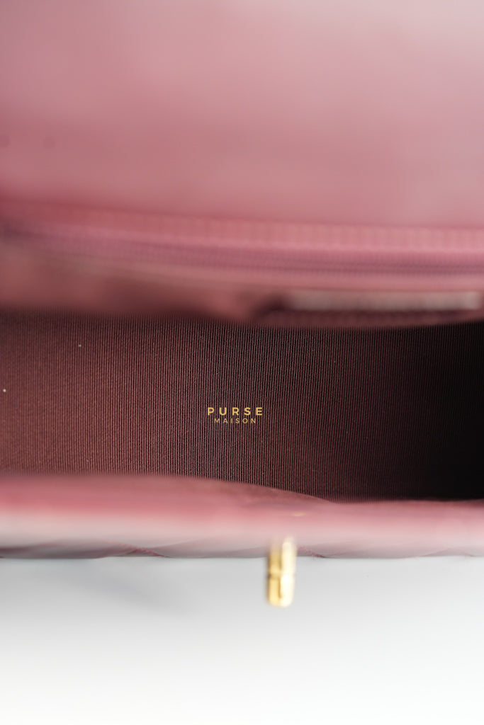 Gold Bar Top Handle Quilted Glazed Calfskin Leather in Dark Red Series 23 | Purse Maison Luxury Bags Shop