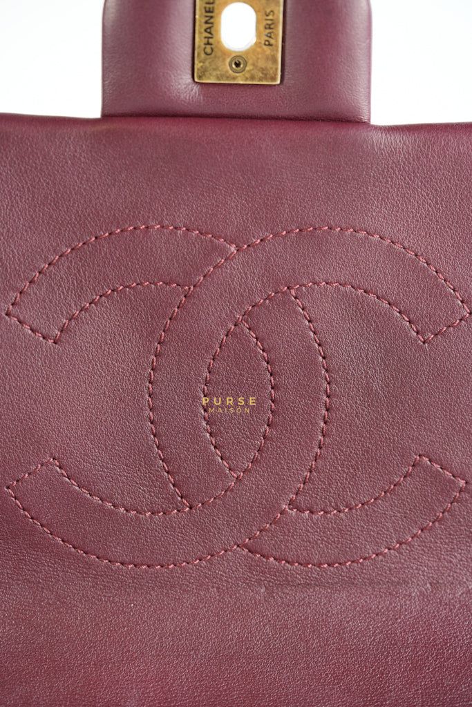 Gold Bar Top Handle Quilted Glazed Calfskin Leather in Dark Red Series 23 | Purse Maison Luxury Bags Shop