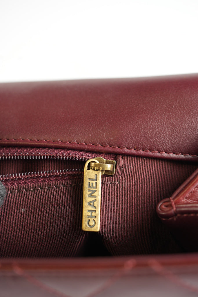 Gold Bar Top Handle Quilted Glazed Calfskin Leather in Dark Red Series 23 | Purse Maison Luxury Bags Shop