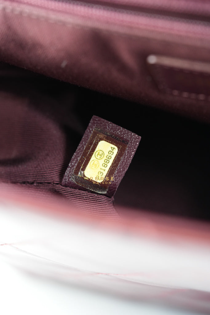 Gold Bar Top Handle Quilted Glazed Calfskin Leather in Dark Red Series 23 | Purse Maison Luxury Bags Shop