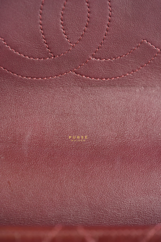 Gold Bar Top Handle Quilted Glazed Calfskin Leather in Dark Red Series 23 | Purse Maison Luxury Bags Shop